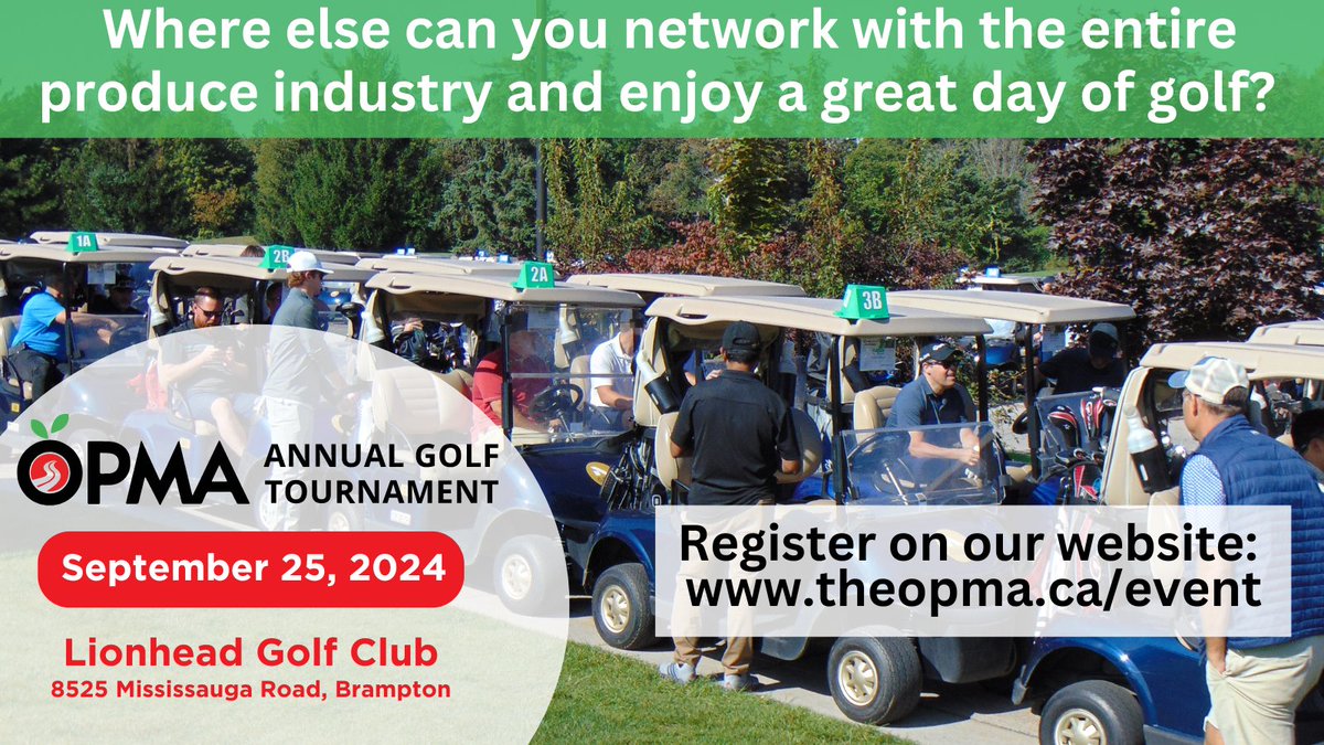 The OPMA's annual golf tournament is coming soon! Meet growers, packers, shippers, wholesalers, retailers, brokers and more! theopma.ca/event/2024-ann…  #grocery #retailers #produceindustry #golf #lionhead