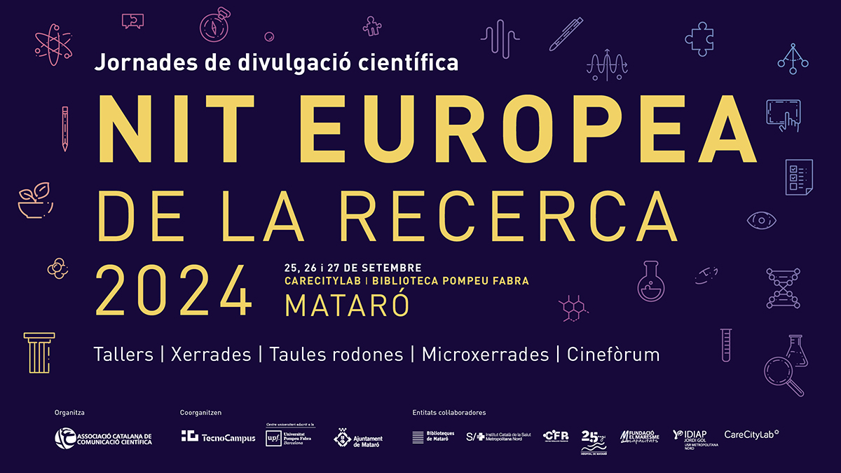 TecnoCampus (@tecnocampus) on Twitter photo Nit Europea de la #Recerca 2024: Jornades de #divulgació científica🔭
✅Tallers, xerrades, cinefòrum i més
📅25, 26 i 27 de setembre
📍TecnoCampus, <a href="/CareCityLab/">CareCityLab</a> i Biblioteca Pompeu Fabra(<a href="/bibliosmataro/">Biblioteques Mataró</a>)
💻Inscriu-t'hi:
i.mtr.cool/zsertjwhfw
ℹ️Més info
i.mtr.cool/jccwrpxcwc Nit Europea de la #Recerca 2024: Jornades de #divulgació científica🔭
✅Tallers, xerrades, cinefòrum i més
📅25, 26 i 27 de setembre
📍TecnoCampus, <a href="/CareCityLab/">CareCityLab</a> i Biblioteca Pompeu Fabra(<a href="/bibliosmataro/">Biblioteques Mataró</a>)
💻Inscriu-t'hi:
i.mtr.cool/zsertjwhfw
ℹ️Més info
i.mtr.cool/jccwrpxcwc