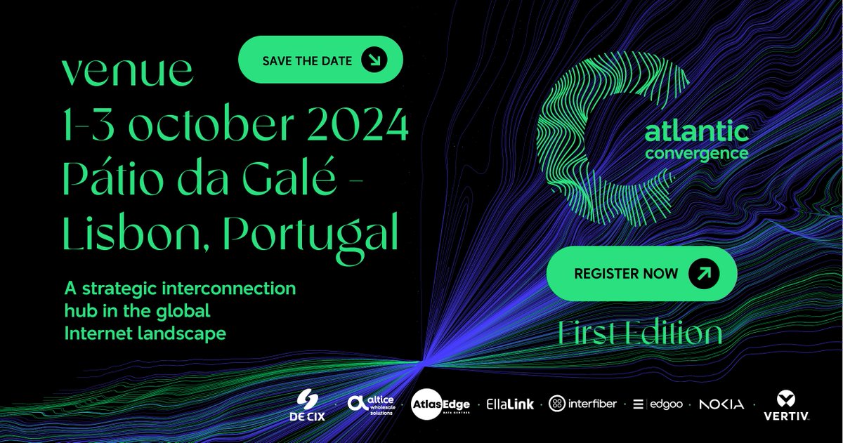📢We're less than two weeks from the 1st edition of #AtlanticConvergence in Lisbon, Portugal! 🇵🇹

Excited to discuss #digitalinfrastructure and #connectivity with a global audience Oct 1 - 3. There is still time to register. Let us know if you'll be there! atlantic-convergence.net