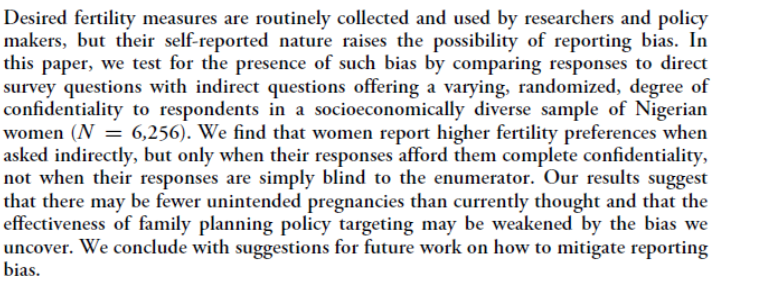 Wanted to do a short, belated #EconTwitter / #econsky 🧵on this fascinating <a href="/PNASNews/">PNASNews</a> paper from <a href="/CmfValente/">Christine Valente</a> <a href="/PaulaAureo/">Aureo de Paula</a> + others exploring errors in standard survey measures of fertility preferences
pnas.org/doi/abs/10.107…