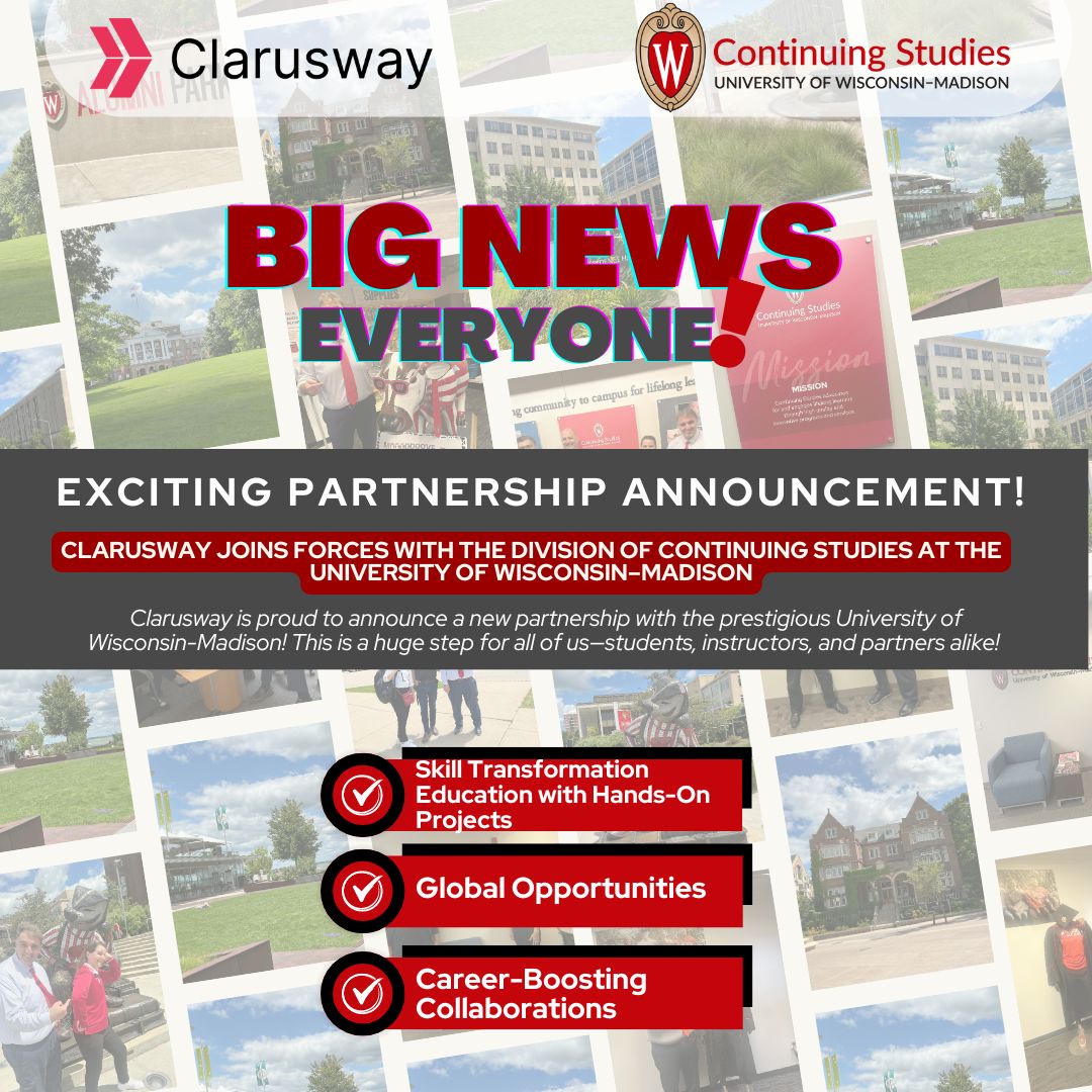 🎉A HISTORIC MILESTONE FOR CLARUSWAY!🎉
 🎯We are beyond thrilled to officially announce our partnership with one of the world’s most prestigious universities — University of Wisconsin-Madison!🏫✨
 This is OUR moment, a testament to the hard work and dedication of our students,