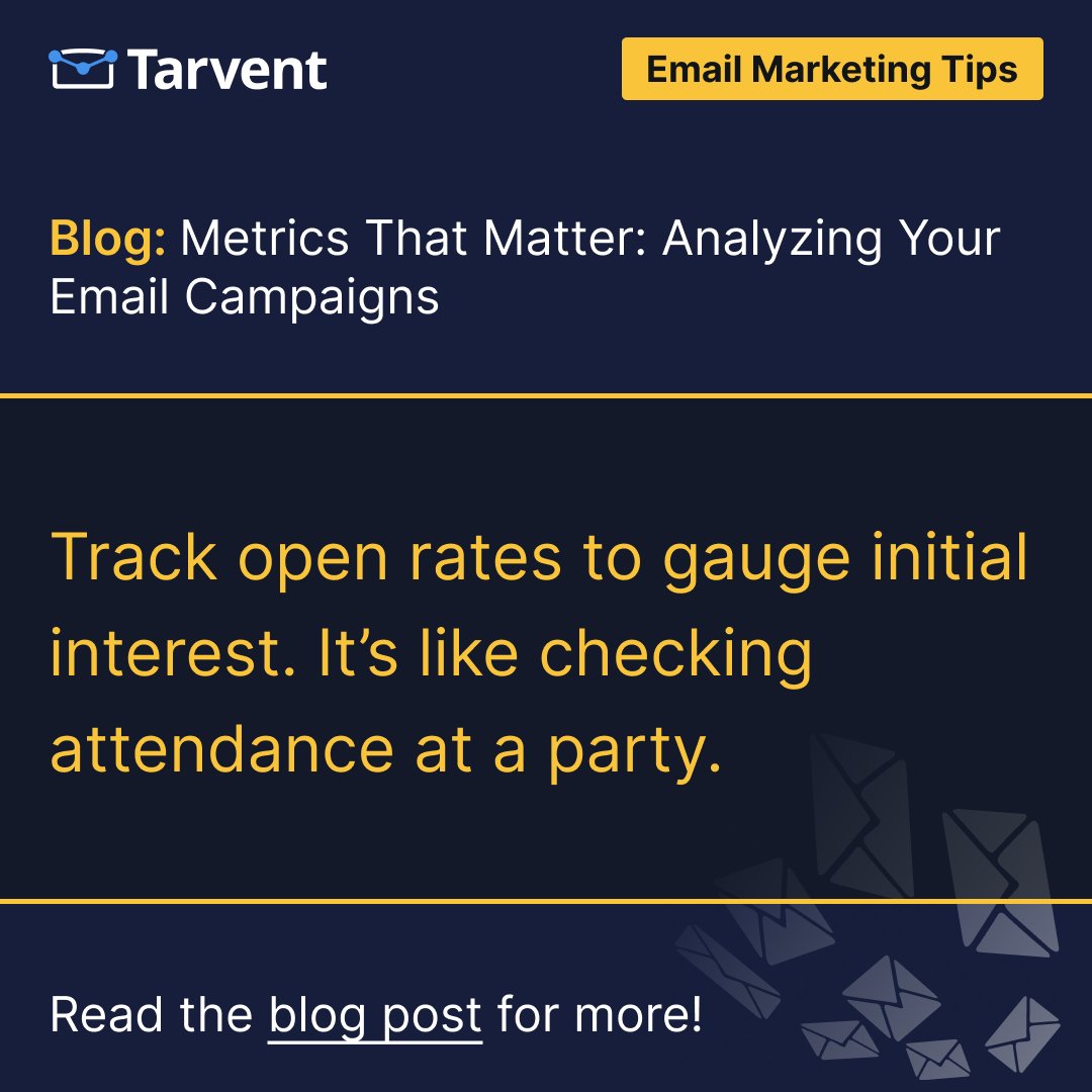 TarventInc's tweet image. Track open rates to gauge initial interest. It’s like checking attendance at a party.

Check out our blog post (link below) for more great insights!

#EmailMarketing #KPIs #CampaignAnalysis

u.trvt.io/1039N2wZN