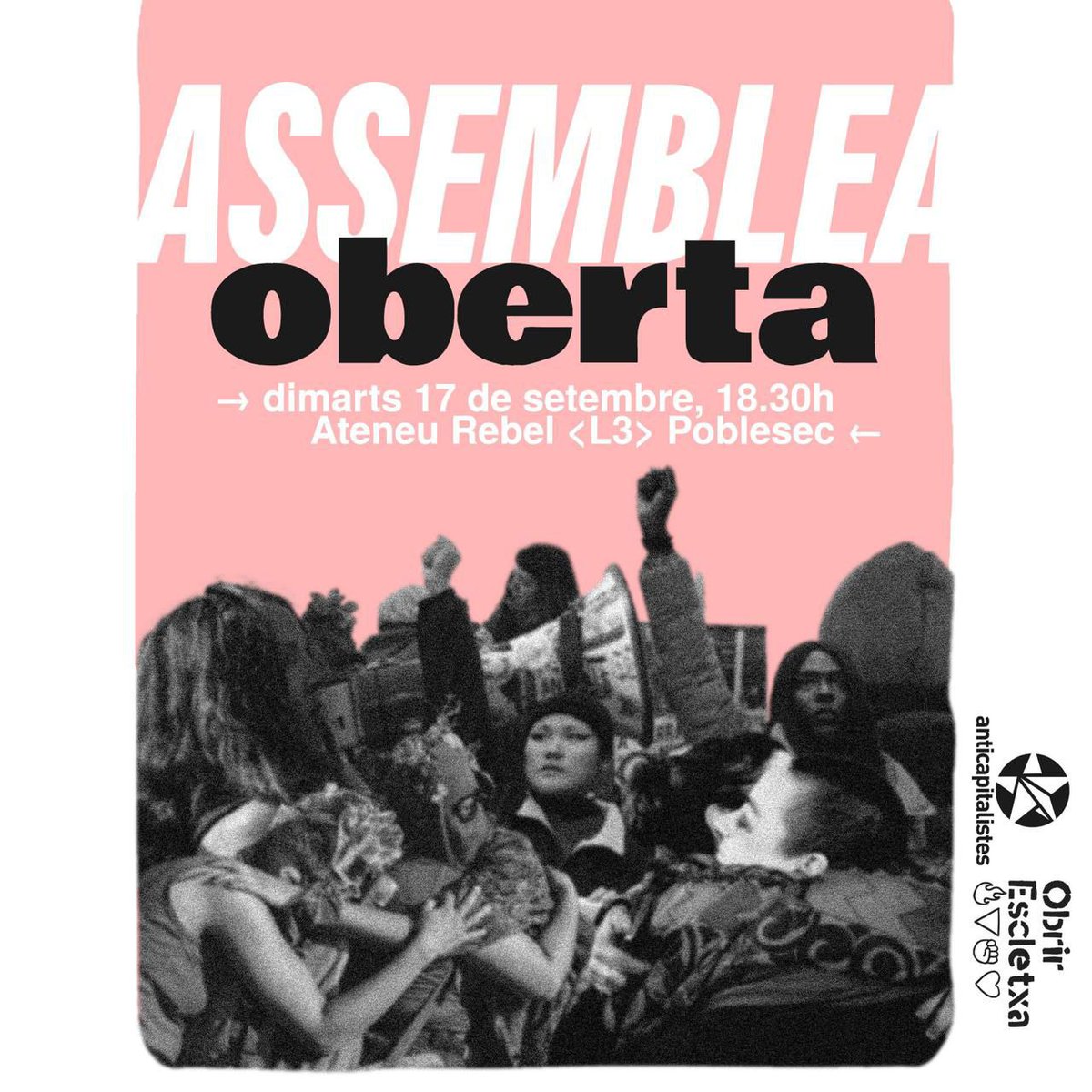 Assemblea oberta <a href="/ObrirEscletxa/">Obrir Escletxa</a> dimarts 17 a l'@ateneurebel!

Les joves treballadores necessitem una estratègia política pròpia aquest curs:

🇵🇸 per estendre la solidaritat amb Palestina 

✊🏽 per fer front l'extrema dreta, el militarisme 

🌿 per afrontar la crisi ecològica.