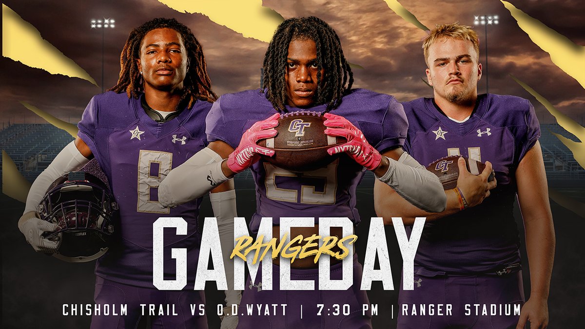 EMS ISD Athletics (@emsisdathletics) on Twitter photo Today it begins! District Opener #GameDay! Let's GO!
<a href="/CTHS_RangersFB/">Chisholm Trail HS Rangers Football</a> vs O.D. Wyatt
7:30 pm at Ranger Stadium
Tickets/Broadcasts: chisholmtrailathletics.com Today it begins! District Opener #GameDay! Let's GO!
<a href="/CTHS_RangersFB/">Chisholm Trail HS Rangers Football</a> vs O.D. Wyatt
7:30 pm at Ranger Stadium
Tickets/Broadcasts: chisholmtrailathletics.com