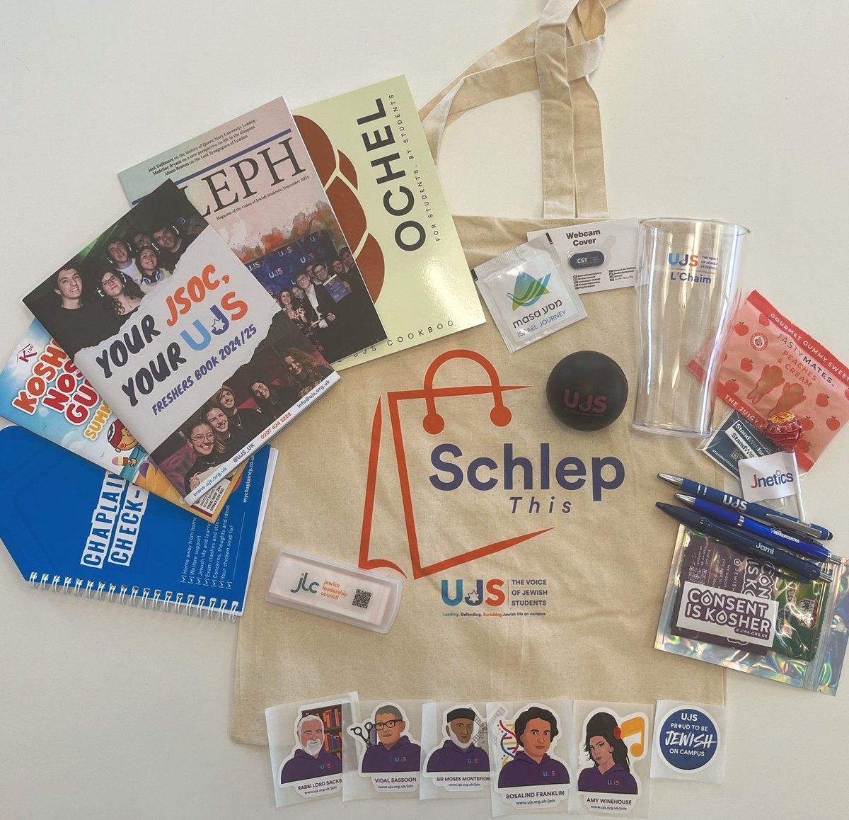 Don’t miss out on your 2024 UJS Schlep Bag!

UJS has prepared and sent over 2,000 bags to freshers' fairs across the country which include incredible freebies like

🥘Ochel: The UJS Cookbook
🍺A UJS Pint Glass
🎾Stress Ball
👀Famous faces 
📓אleph
🍬Kosher sweets

+ loads more!