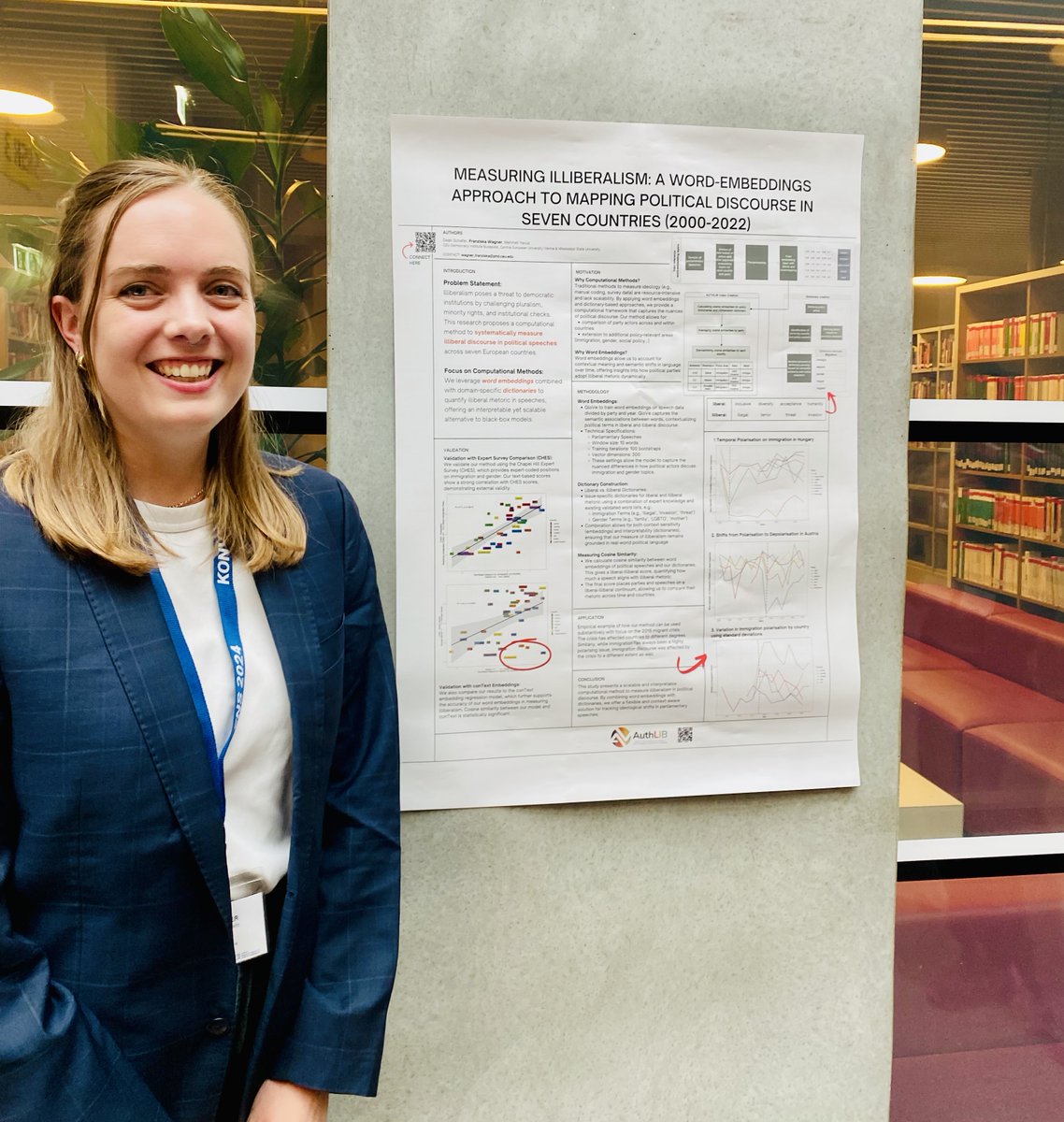 Franziska Wagner (@fra_wagner_) on Twitter photo Very happy to finally present an <a href="/AuthlibEU/">AuthlibEU</a> paper coauthored with <a href="/schafuggeddit/">Dean Schafer</a> & <a href="/mehmetyavuuzz/">Mehmet Yavuz</a> at the #KONVENS Workshop on Computational Linguistics for Political and Social Sciences.
We are measuring illiberalism with word embeddings and dictionaries. Stay tuned for more! Very happy to finally present an <a href="/AuthlibEU/">AuthlibEU</a> paper coauthored with <a href="/schafuggeddit/">Dean Schafer</a> & <a href="/mehmetyavuuzz/">Mehmet Yavuz</a> at the #KONVENS Workshop on Computational Linguistics for Political and Social Sciences.
We are measuring illiberalism with word embeddings and dictionaries. Stay tuned for more!