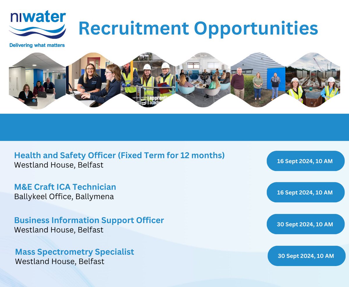 niwnews's tweet image. We’ve exciting opportunities for you to join NI Water. With us, you’ll find more than just a job – you’ll find a purpose! Check out our latest job opportunities at the NI Water Careers page - orlo.uk/ItBvl

#hiring #career #nijobs #northernireland #niwater