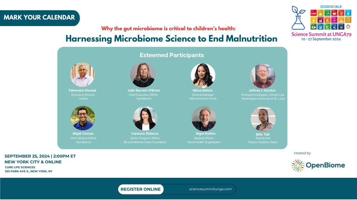 Join us on September 25th at 2 PM ET for a groundbreaking session on ending malnutrition at @Science-Unga. Attend in person or join virtually, registration now open: bit.ly/3XEFmJY

#MicrobiomeScience #GutMicrobiome #GlobalHealth #UNGA79 #EndMalnutrition