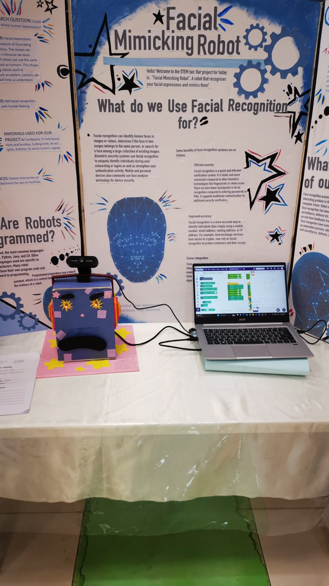 Razan_Nas's tweet photo. Excited to continue sharing our project for middle school students, combining coding, artificial intelligence, PictoBlox, and Arduino to create a facial-mimicking robot! 🤖🌟 @arduino @Pictoblox
 #STEMeducation #CodingForKids #AI #Robotics https://t.co/54q52LgJIc