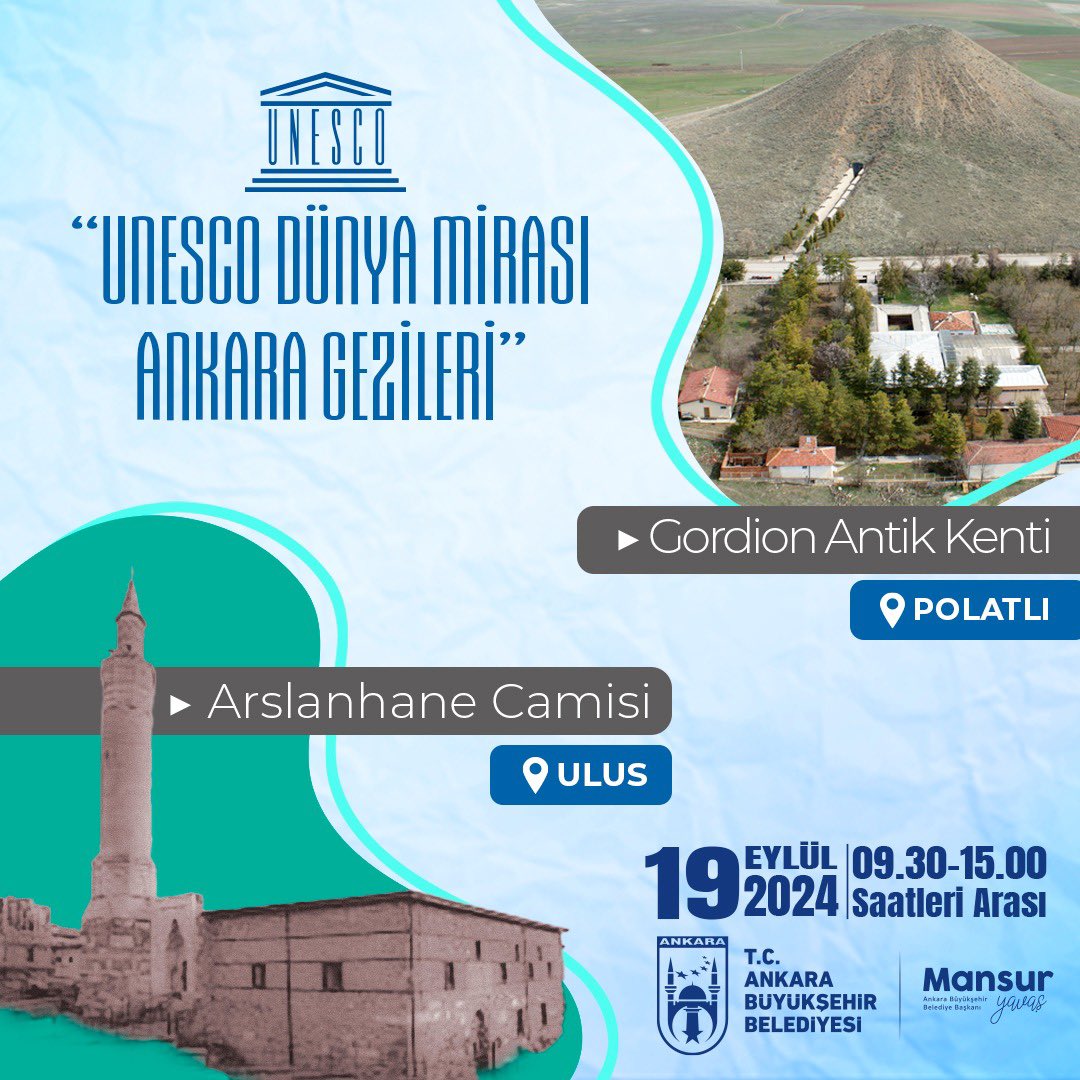 🕌 Ankara'nın UNESCO Dünya Mirası Listesi’ndeki değerlerini yakından tanımak isteyen Başkentliler için düzenlenen gezilerimiz devam ediyor. 

Arslanhane Camii ve Polatlı'daki Gordion Antik Kenti’ni uzman rehberler eşliğinde tanıtıyor, bu önemli miraslarımızı gelecek nesillere