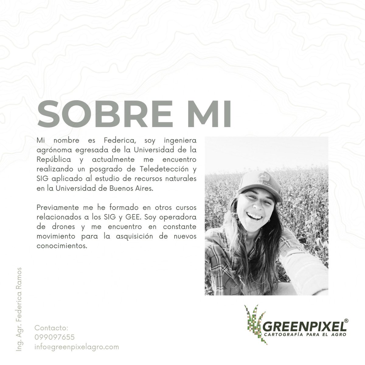 🌱
Hace un rato que estamos en la vuelta, pero hoy nos presentamos formalmente.

HOLA acá Federica, soy agrónoma y el ser humano atras del greenpi 🤸
GreenPixel es una empresa jóven que arrancó como un emprendimiento a comienzos del año 22, formalizándose a mediados del 23

(…)