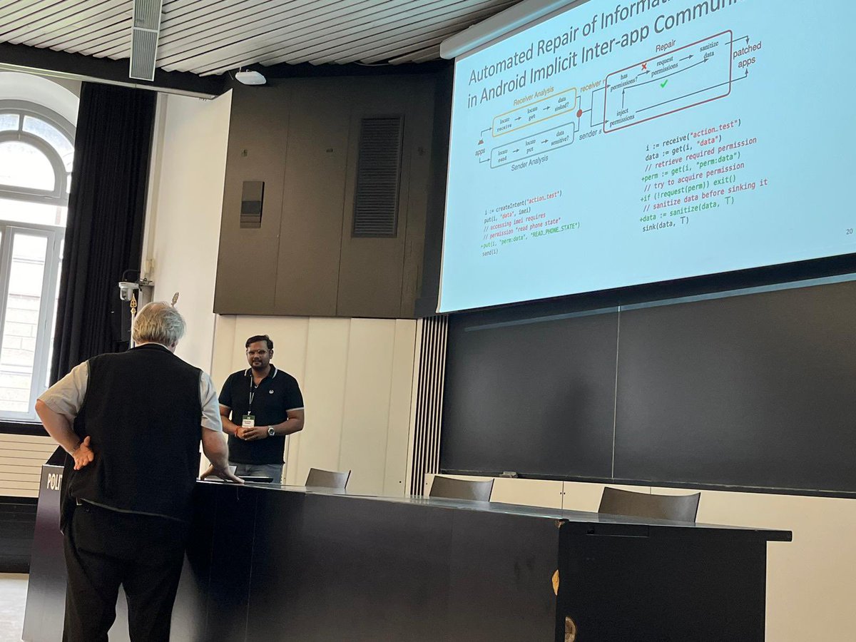 Abhishek Tiwari (@mig40000) on Twitter photo Presenting our work “Automated Repair of Information Flow Security in Android Implicit Inter-App Communication” at FM 2024 <a href="/FMsymp/">Formal Methods 2026</a>
#FM2024
Details of the Paper:
DOI: doi.org/10.1007/978-3-…
Artifacts: doi.org/10.5281/zenodo… Presenting our work “Automated Repair of Information Flow Security in Android Implicit Inter-App Communication” at FM 2024 <a href="/FMsymp/">Formal Methods 2026</a>
#FM2024
Details of the Paper:
DOI: doi.org/10.1007/978-3-…
Artifacts: doi.org/10.5281/zenodo…