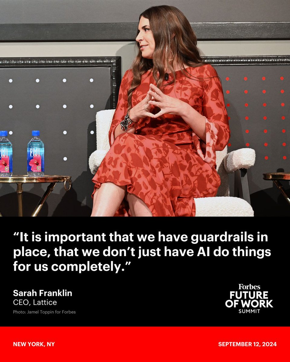 Forbes's tweet image. Sarah Franklin, @LatticeHQ CEO, spoke about how AI is changing performance management at the 2024 #ForbesFutureOfWork Summit. trib.al/xsSWyyj