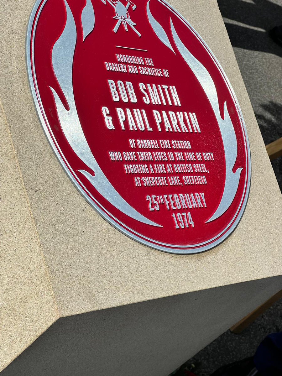 fbunational's tweet photo. We are proud to have unveiled a Red Plaque in memory of Bob Smith and Paul Parkin, two firefighters who lost their lives as the result of an explosion at a Sheffield steel plant in 1974.

50 years on, we remember their bravery. Their story is a vital part of our history.
