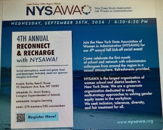 Calling all Hudson Valley Women Administrators -- have you reserved for our 4th Annual Reconnect &amp; Recharge NYSAWA event? Don't miss out! <a href="/VLakestream/">Valerie Lakestream</a> <a href="/DrcarrollPC/">Dr Colleen Carroll</a> <a href="/AureliaHenriqu3/">Dr. Aurelia L. Henriquez</a> <a href="/ChristineCR23/">Christine CR</a> <a href="/DrTinaWilson/">Dr. Tina Wilson</a> <a href="/BaroneDiantha/">Diantha Barone</a> <a href="/gaileduffy/">Dr. Gail Duffy</a>