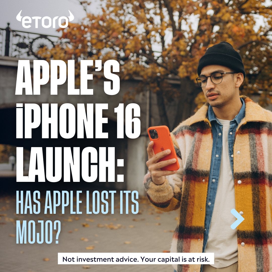 eToro's tweet photo. 🍏 Has Apple lost its spark?📉

With a recent slowdown in innovation and stock performance, some wonder if Apple is still the market powerhouse it once was. 

Explore Apple's key challenges and what the future may hold for the tech giant. 🧐 

Read more👇