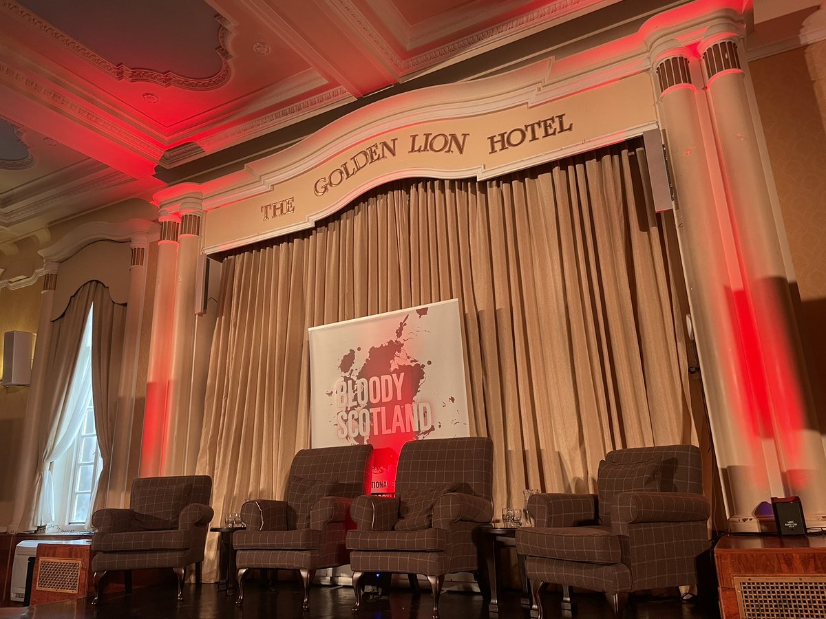 Shotsblog's tweet photo. Getting ready for my first panel at @BloodyScotland - Cosy Killers with @VaseemKhanUK chairing, @orlandomurrin @IanMooreAuthor and #SallySmith. Just waiting for them to arrive and start. https://t.co/y6IllnUxj7