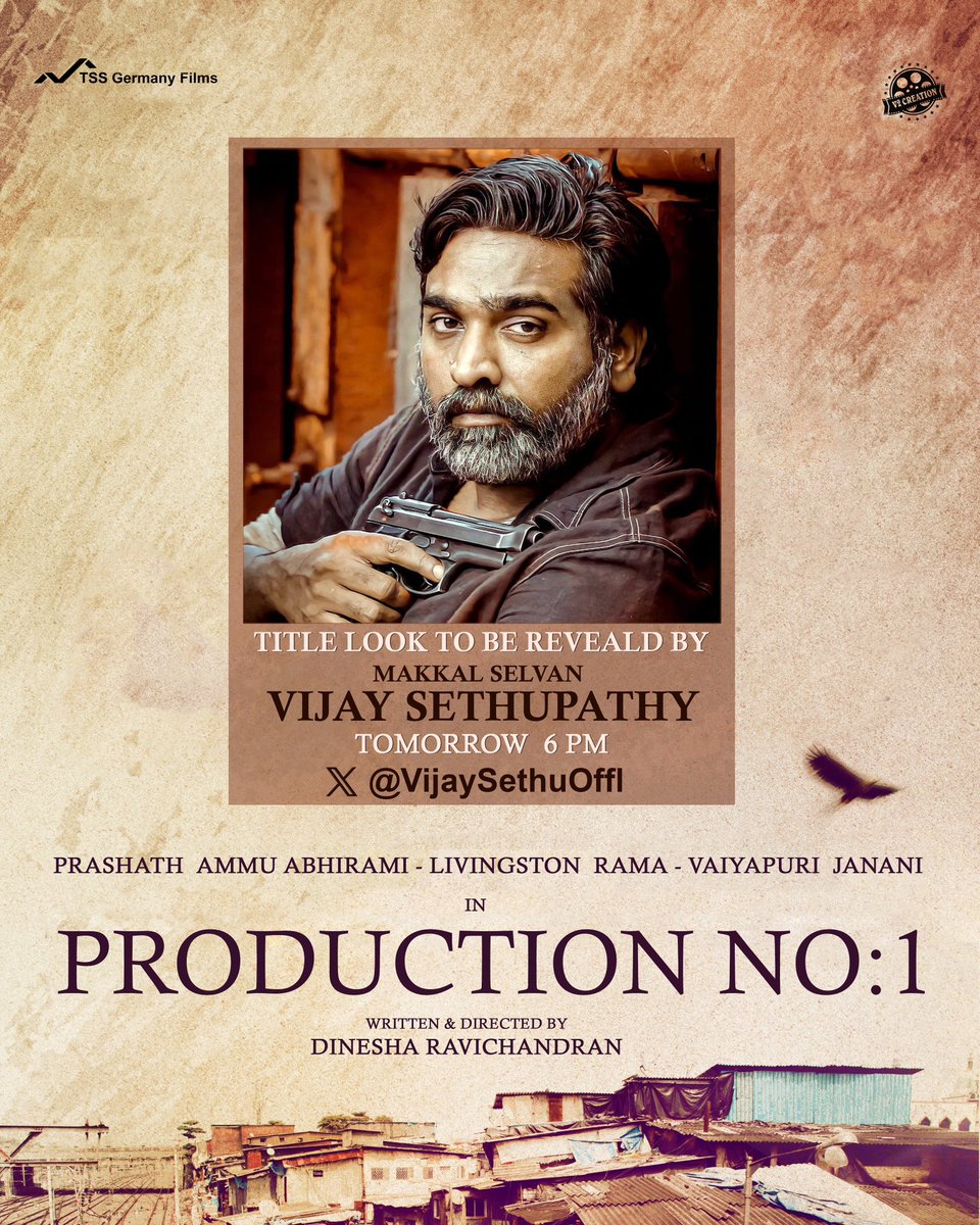 TSS Germany Films &amp; V2 Production No1 Title Will be released by Makkal Selvan <a href="/VijaySethuOffl/">VijaySethupathi</a> tomorrow @ 6  PM. Directed By <a href="/DirDinesha/">Dinesha Ravichandran</a> 
<a href="/sandycam37/">santhoshr</a> <a href="/vibinrv007new/">Vibin R</a> <a href="/VsrinathVijay/">Srinathvijay</a> <a href="/Ammu_Abhirami/">AmmuAbhirami</a> <a href="/Vaiyapuri_Offcl/">Vaiyapuri</a> <a href="/KaviKabilan2/">Kavi Kabilan</a> <a href="/AdithyarkM/">Adithya Rk</a> <a href="/VaikomViji/">Vijayalakshmi</a> <a href="/PREMCHANDE/">Prem Chand Lyricist</a> <a href="/harishankaroffi/">Hari Shankar</a>