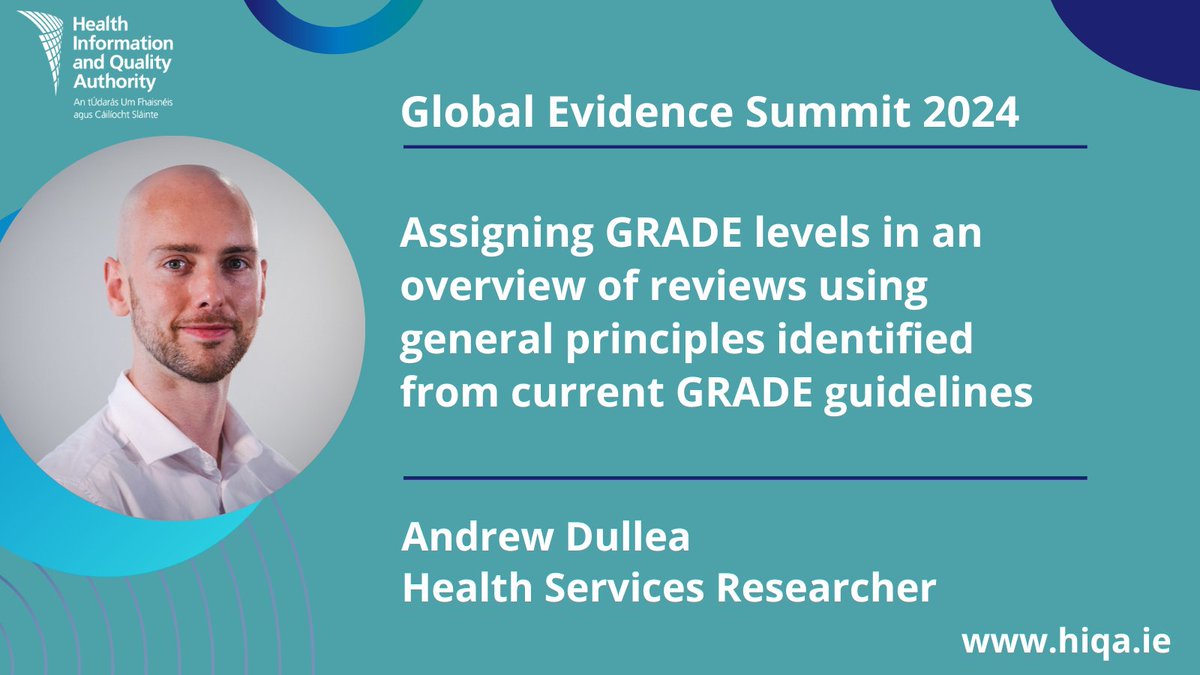 HIQA (@hiqa) on Twitter photo Congratulations to our Health Services Researcher, Andrew Dullea, who received honourable mention as runner-up for the best poster at #GES2024 for his poster on ‘Assigning GRADE levels in an overview of reviews using general principles identified from current GRADE guidelines’. Congratulations to our Health Services Researcher, Andrew Dullea, who received honourable mention as runner-up for the best poster at #GES2024 for his poster on ‘Assigning GRADE levels in an overview of reviews using general principles identified from current GRADE guidelines’.