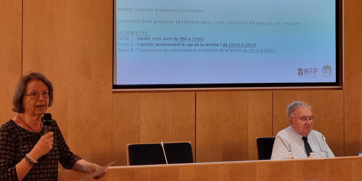 ✅ Merci aux nombreux participants de notre atelier "Franchir sereinement l'étape de la #retraite" qui s'est tenu le 11/09 !

🔷 En partenarait avec <a href="/MFPmutualite/">MFP</a> &amp; Esprit Retraite Mutuelle

📸 Philippe Rousseau, chronobiologiste &amp; Régine Tréflèze, élue MCDef-Groupe Klesia