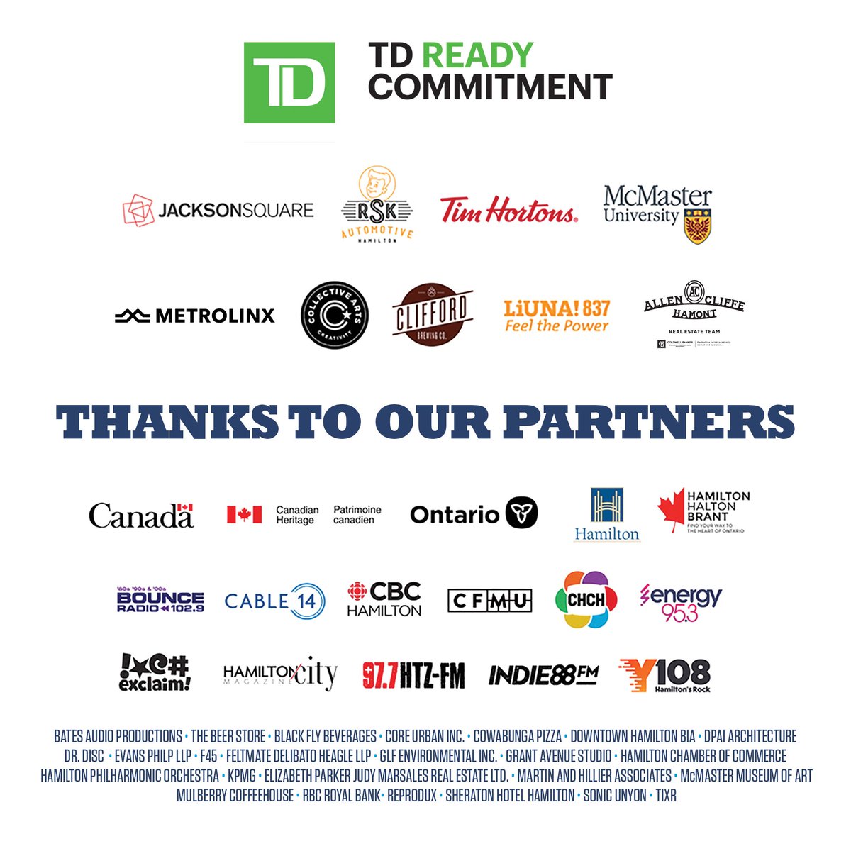 Today's the day! We wouldn't be able to host all the amazing programming at Supercrawl without the generosity of our partners. We are so grateful for their contributions to supporting arts &amp; music in our community! 

For FAQ, schedule, map &amp; more, visit supercrawl.ca