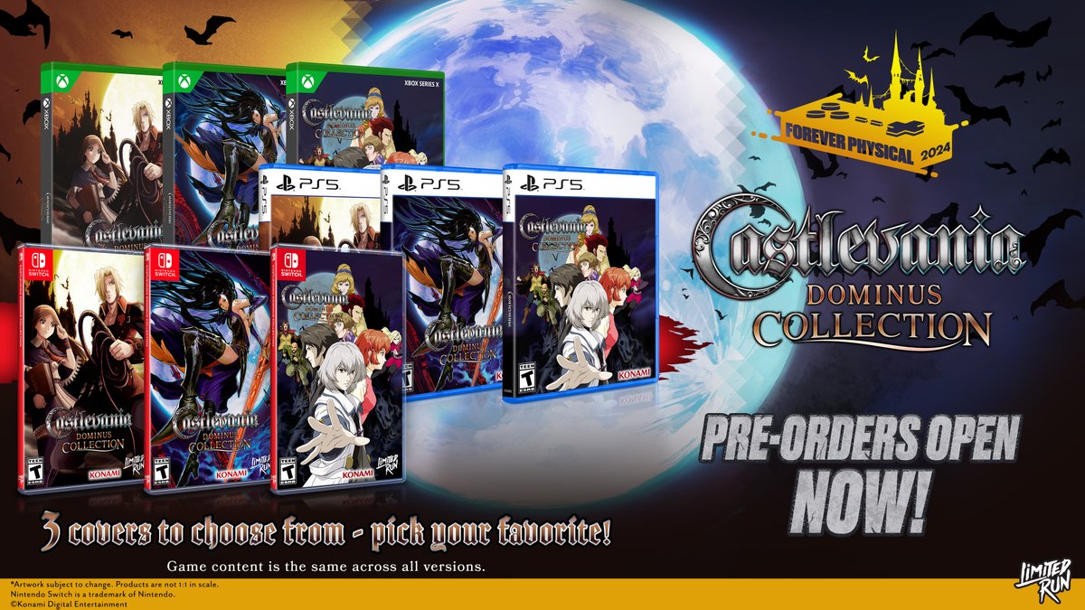 LimitedRunGames's tweet image. Heroes rise up against the darkness once more in Castlevania Dominus, a four-game compilation that includes Dawn of Sorrow, Portrait of Ruin, Order of Ecclesia & Haunted Castle!
Pre-orders for the physical and collector’s editions are LIVE! Reserve yours now:…