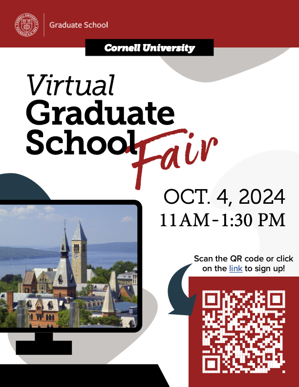 Prospective students: Chat with our faculty, staff, and graduate students; learn about offices and programs that will support you at Cornell; and watch videos and collect documents at this year's Virtual Graduate School Fair on Friday, Oct. 4: cornellgraduateschoolfair.vfairs.com @CornellOISE