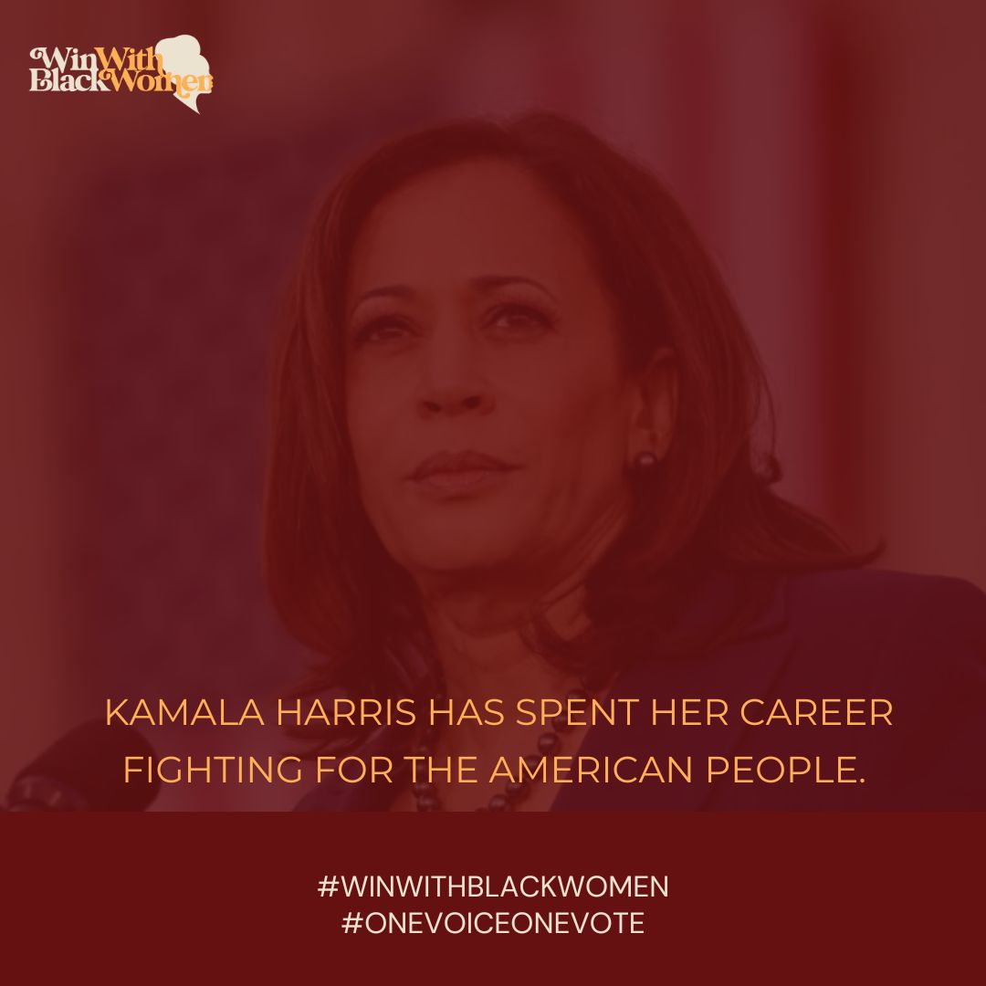 WinWithBLKWomen's tweet photo. Kamala Harris has spent her career fighting for the American people. From healthcare to economic justice, she’s always put us first. Let’s support her in building a better tomorrow. #WinWithBlackWomen #OneVoiceOneVote https://t.co/eFUbB2O2t4