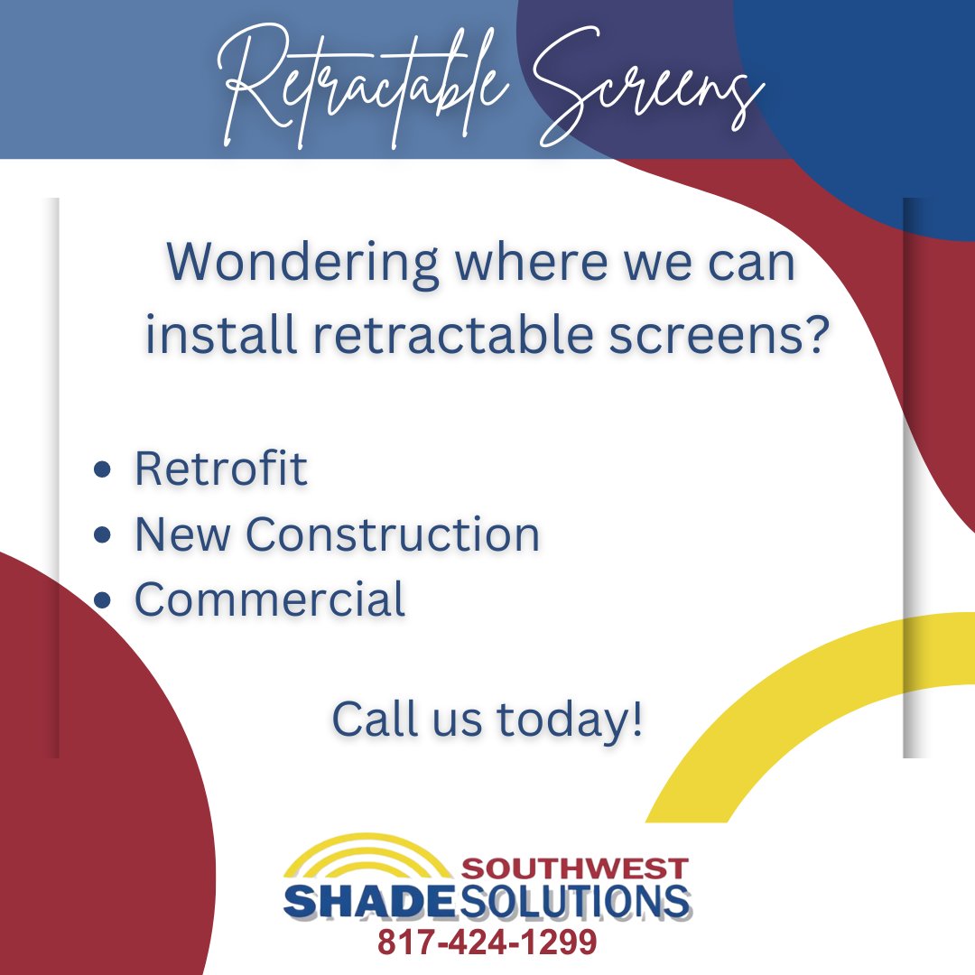 SWShadeSolution's tweet image. We install retractable screens on retrofit and new construction homes, as well as commercial properties! Call us today!

southwestshadesolutions.com