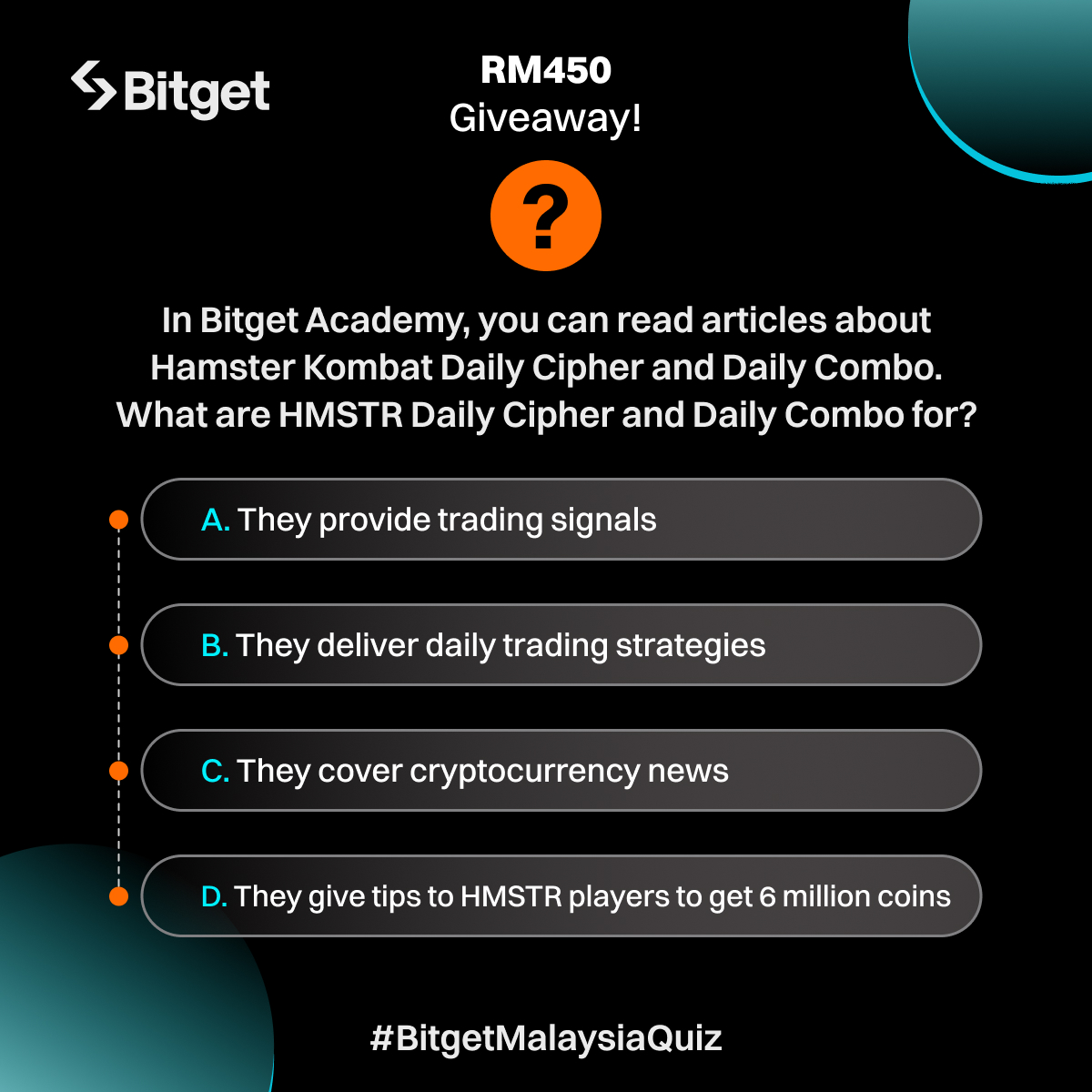 Bitget Malaysia ๐ฒ๐พ (@bitgetmy) on Twitter photo ๐ RM450 JUST FOR YOU! ๐
Easy steps:
1โฃ Follow <a href="/BitgetMY/">Bitget Malaysia ๐ฒ๐พ</a>
2โฃ Repost this tweet, answer the question in the reply with hashtag #BitgetMalaysiaQuiz #HMSTR and mention 1 friend
3โฃ There will be 10 lucky winners to share RM450*!
โฐ 13 September, 22:00 - 15 September 2024, 22:00 ๐ RM450 JUST FOR YOU! ๐
Easy steps:
1โฃ Follow <a href="/BitgetMY/">Bitget Malaysia ๐ฒ๐พ</a>
2โฃ Repost this tweet, answer the question in the reply with hashtag #BitgetMalaysiaQuiz #HMSTR and mention 1 friend
3โฃ There will be 10 lucky winners to share RM450*!
โฐ 13 September, 22:00 - 15 September 2024, 22:00