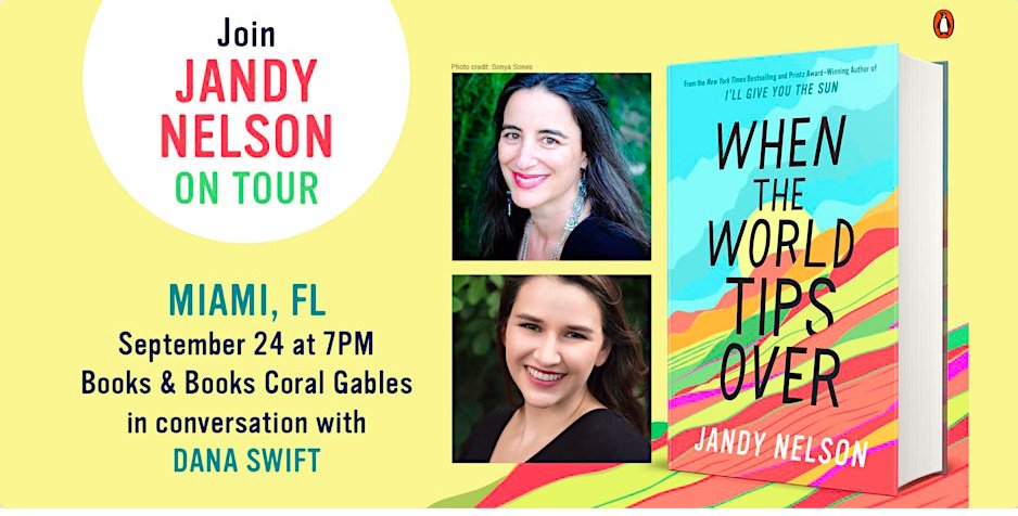 Books & Books (@booksandbooks) on Twitter photo Are you ready for an evening with <a href="/jandynelson/">Jandy Nelson</a> and <a href="/swift_dana/">Dana Swift</a>? The author of "I’ll Give You the Sun" will discuss her explosive new novel "When the World Tips Over." Dive into a world of love, secrets, and enchantment! Secure your spot for free: tinyurl.com/4upjrs2k Are you ready for an evening with <a href="/jandynelson/">Jandy Nelson</a> and <a href="/swift_dana/">Dana Swift</a>? The author of "I’ll Give You the Sun" will discuss her explosive new novel "When the World Tips Over." Dive into a world of love, secrets, and enchantment! Secure your spot for free: tinyurl.com/4upjrs2k