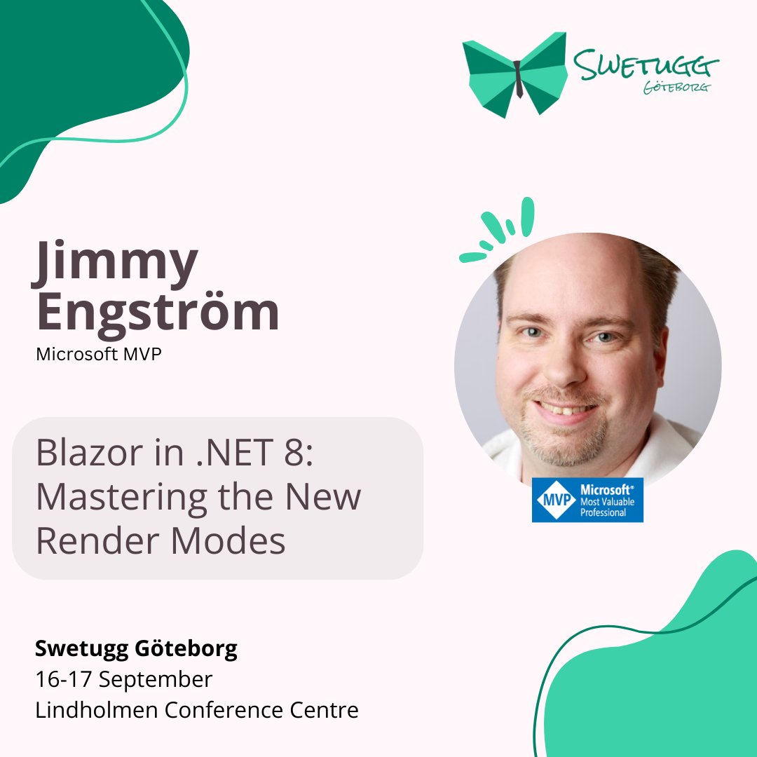 Discover the power of Blazor in .NET 8 with <a href="/EngstromJimmy/">Jimmy Engström #Blazor 🦝</a>'s session "Blazor in .NET 8: Mastering the New Render Modes." Learn how new render modes unlock endless possibilities and hear tips from Jimmy's production experience with Blazor since 2019.
swetugg.se/gbg-2024/speak…