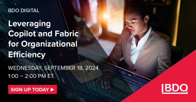 Tune in to see Microsoft 365 Copilot and Fabric in action and learn how they can transform your business. bdo-usa.co/4dZuZG9
