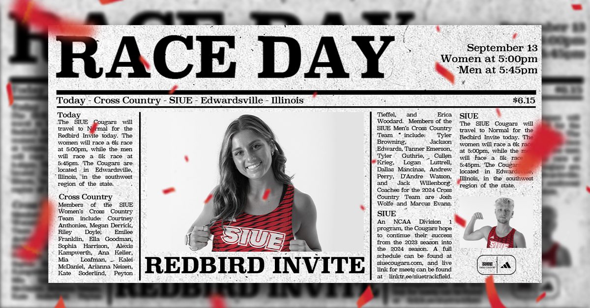SIUETrackField's tweet photo. Headed north for an evening race👊

👟Redbirds Invite
📍Normal, IL
⏰ Women 5:00/Men 5:45
📊 Link in bio for live results and more!

#RollCougs https://t.co/xWNqwF6jlP