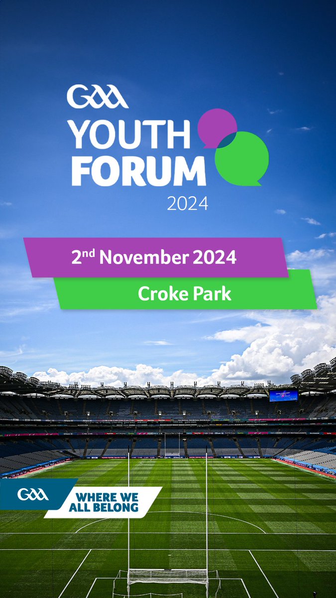 The GAA Youth Forum is back for 2024, taking place  in Croke Park on Saturday Nov 2nd. Registration is now live for people aged from 12 – 21. 
Link to sign up:
shorturl.at/SHFEZ