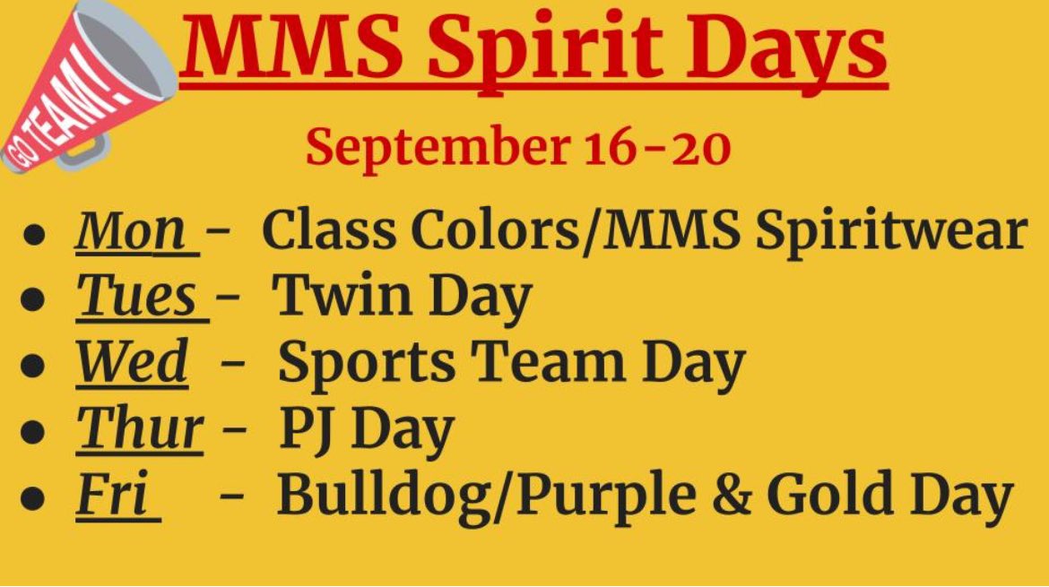 Spirit week next week! 
Hope to see all the Mustangs participating. 🐴🎉
<a href="/MatthewsMS118/">Matthews M.S.</a>
