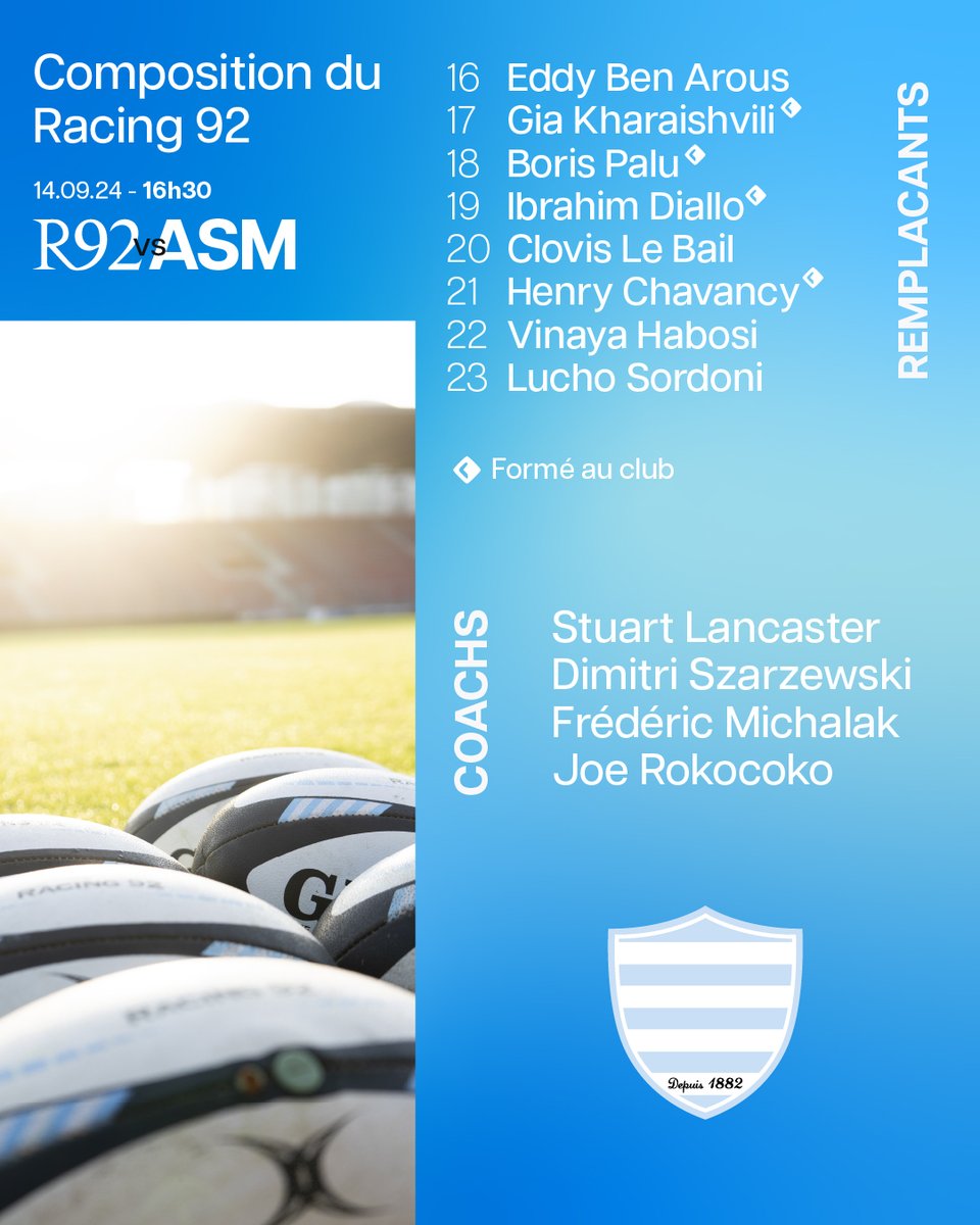 𝗹𝗮 𝗰𝗼𝗺𝗽𝗼 : Racing 92 v ASM Clermont !

😊 𝑠𝑝𝑜𝑖𝑙𝑒𝑟 𝑎𝑙𝑒𝑟𝑡 :  notre n°21 va passer une belle étape à son entrée sur le terrain 

Bon match à tous 💙

#R92ASM #RacingFamily