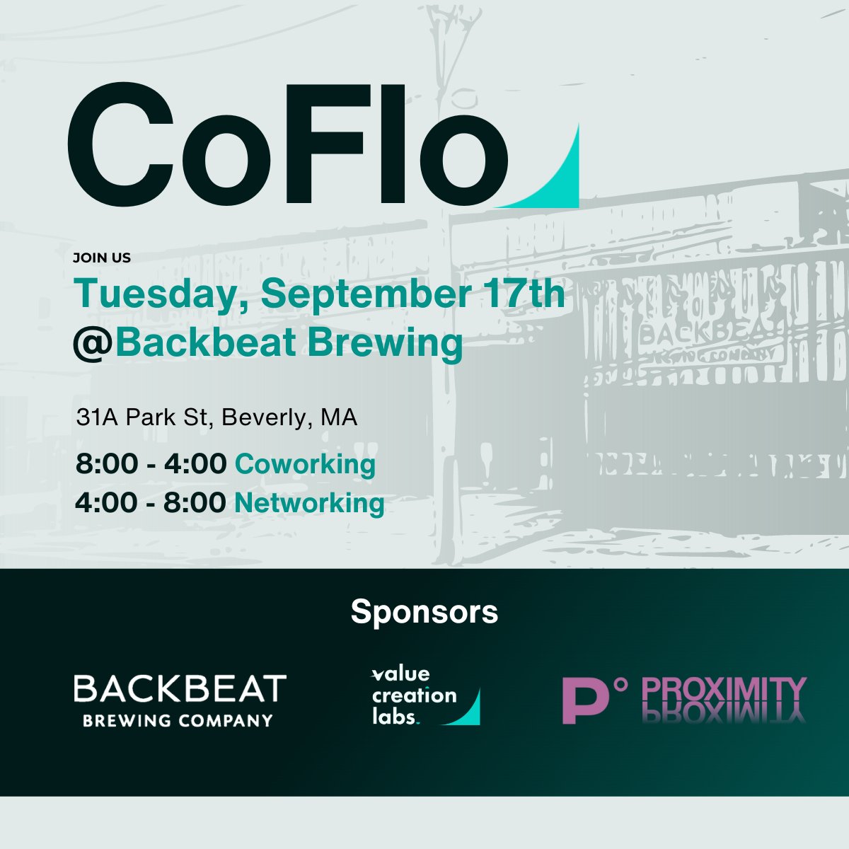North Shore, #Boston peeps- On Tues, September 17th we’re taking over Backbeat Brewing in Beverly, MA for our first pop-up CoFlo day. We have 70+ spots available. Coworking 8-4. Networking 4-8. Come flooowwww, sign up here for *free* - info.valuecreationlabs.co/coflo #BeverlyMA
