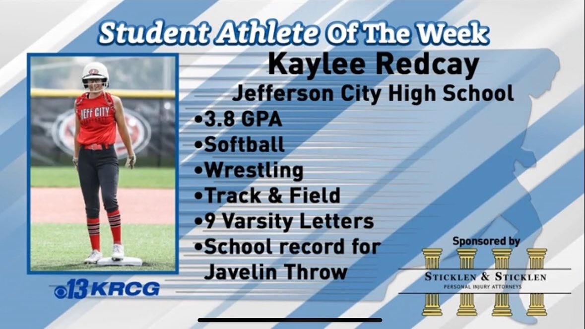 Congratulations to one of our leaders, Kaylee Redcay, for getting student athlete of the week! We are so proud of you!