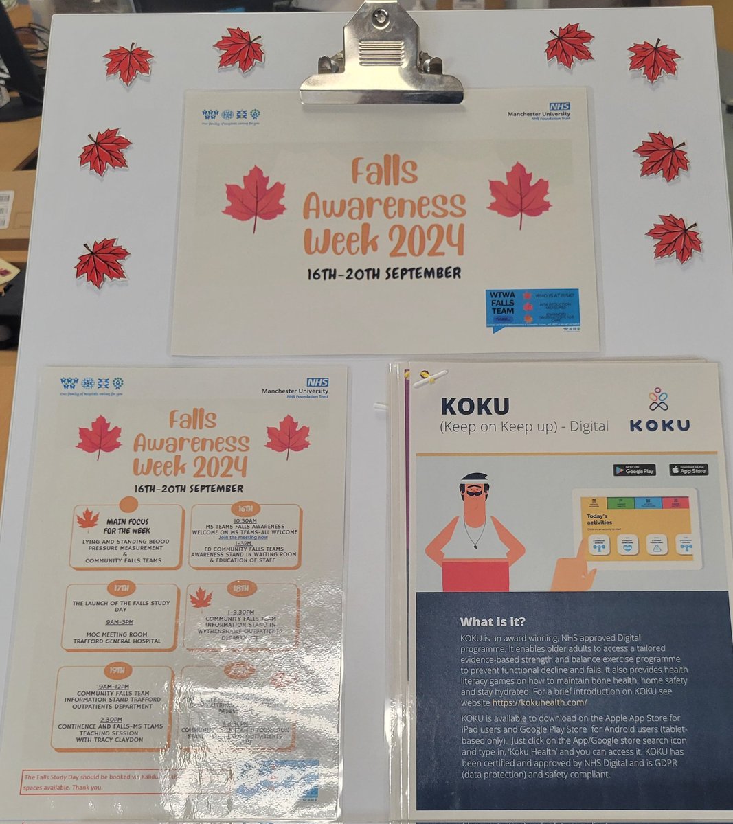 Falls Awareness Week next week. The Team will be out promoting the importance of community falls referrals, Lying and Standing blood pressures and a Teams study session on continence.