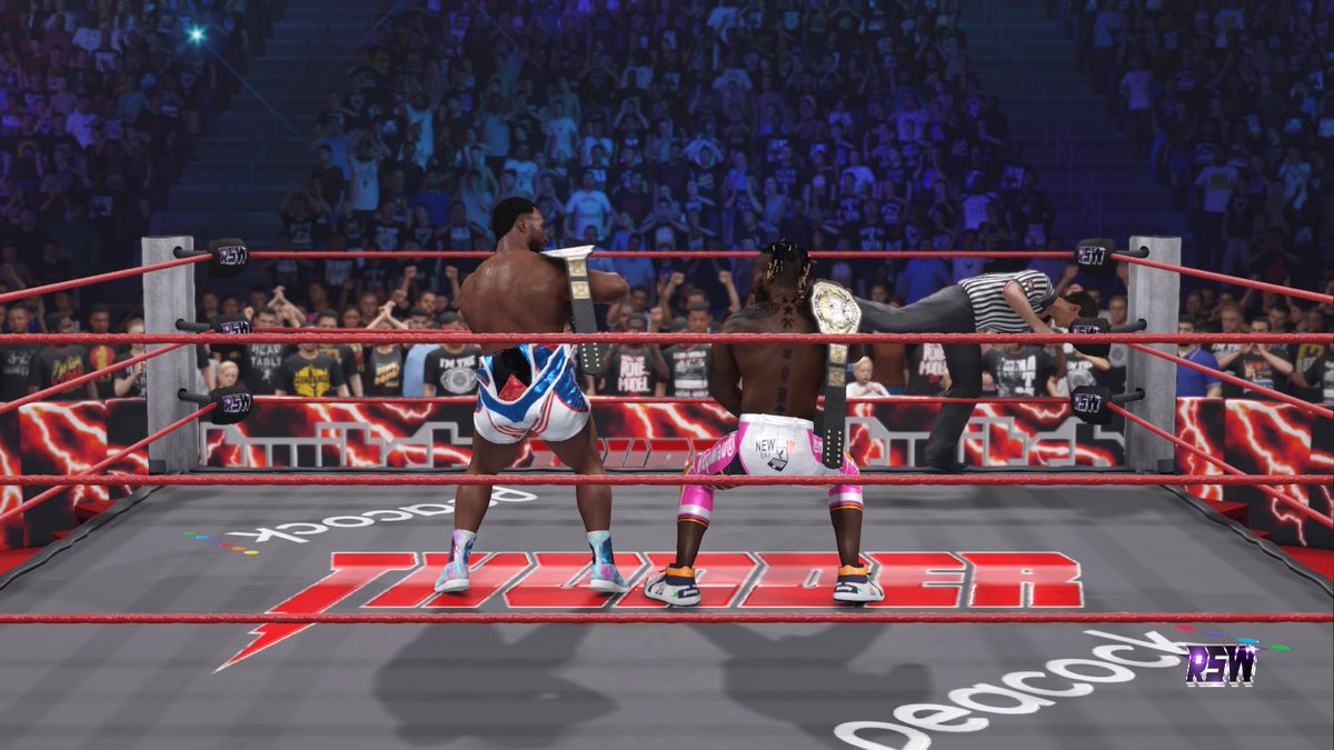 RSW_TTV's tweet photo. #AndNEW
👏🏽 NEW!! 👏🏽👏🏽 TAG CHAMPS!!
Pop out the Pancakes and #BootyOs, because #TheNewDay's @TrueKofi &amp; @WWEBigE have won the RSW World Tag Team Championships from #TheCreedBrothers!!!
#WWE2K24

@WWEgames
@RiotWrestling2K
@GildedWrestling
@EPWrestling_TTV
@FWWOnline https://t.co/efT7C14sDt