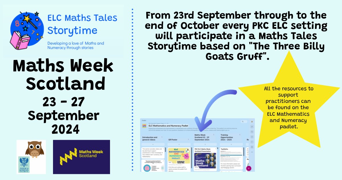 Early Learning and Childcare PKC (@elc_pkc) on Twitter photo 📢📢📢📢📢📢📢📢
Calling all ELC Practitioners across Perth & Kinross, #MathWeekScot is next week. Please refer to the ELC Mathematics & Numeracy Padlet for more information, or ELC Glow.
@mathsweekscot <a href="/PKCEducation/">PKC Education</a> <a href="/NumeracyPKC1/">Numeracy@PKC</a> 📢📢📢📢📢📢📢📢
Calling all ELC Practitioners across Perth & Kinross, #MathWeekScot is next week. Please refer to the ELC Mathematics & Numeracy Padlet for more information, or ELC Glow.
@mathsweekscot <a href="/PKCEducation/">PKC Education</a> <a href="/NumeracyPKC1/">Numeracy@PKC</a>