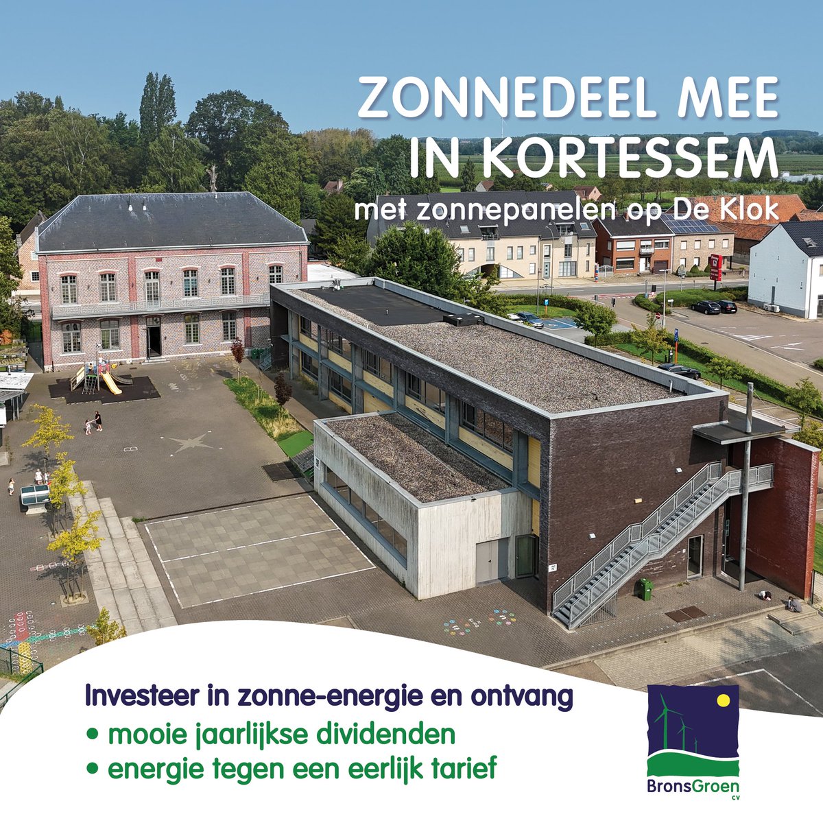 🌞De leerlingen van Basisschool De Klok zullen dit schooljaar op een duurzame manier les volgen. Op het dak van deze school zal #Bronsgroen 44 zonnepanelen plaatsen, gefinancierd met burgerkapitaal.

🌱Iedereen in Kortessem kan bijdragen.

ℹ️Meer info: bronsgroen.be/kortessem