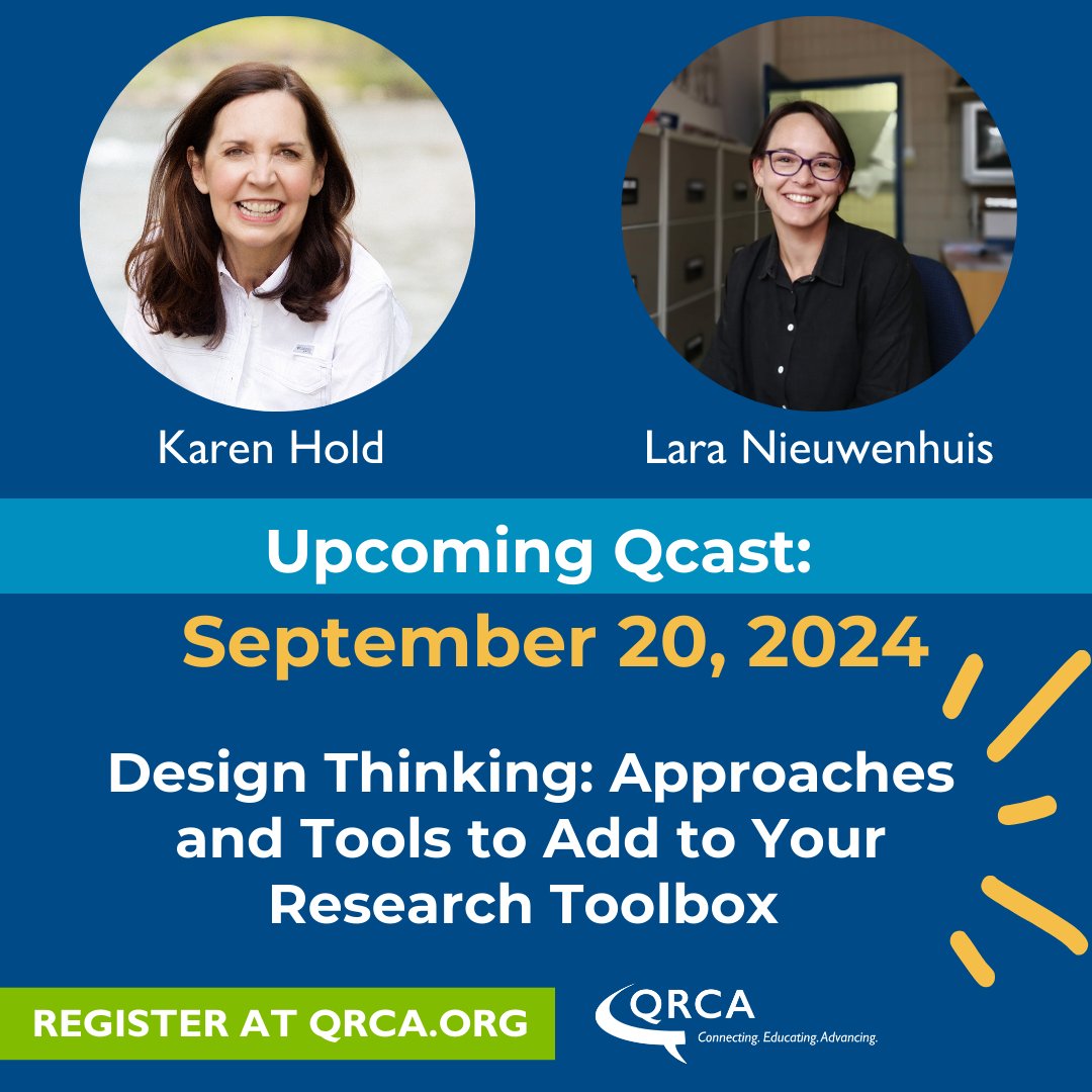 🚨📣 The next Qcast webinar is just 1 week away! Join us on September 20 at 10:00 am CDT for, "Design Thinking: Approaches and Tools to Add to Your Research Toolbox."

Don’t miss this interactive session packed with practical tips and inspiration. 

qrca.org/events/EventDe…