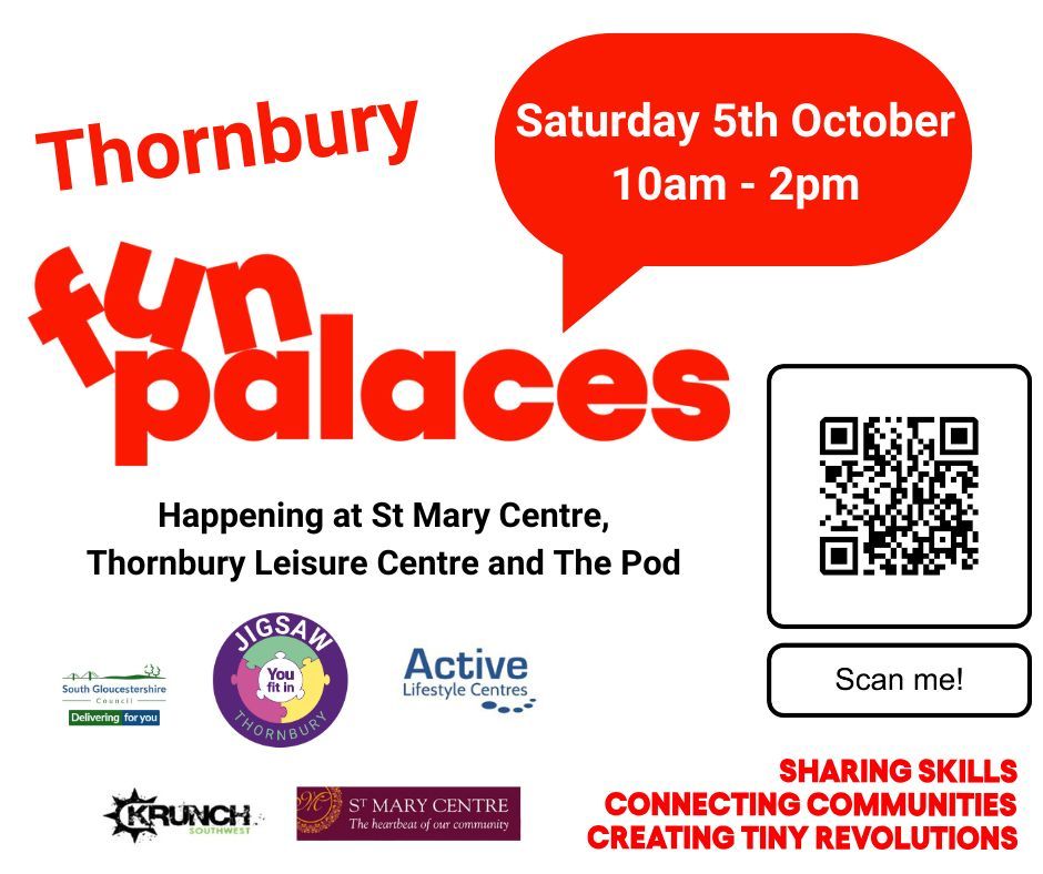 We can't wait to be a part of this year's Thornbury Fun Palace on Saturday 5th October between 10am and 2pm. A fun, free community event with other 20 different activities happening across Thornbury.

Make sure you have the date in your diary!