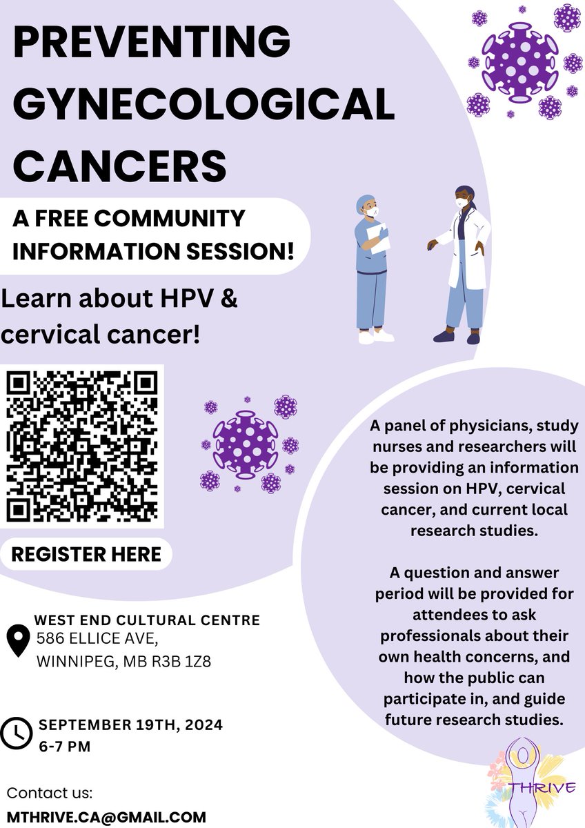 Learn more about preventing gynecological cancers with CHRIM's Dr. Alicia Berard in a free community information session! This event is coming up on September 19th at the West End Cultural Centre.