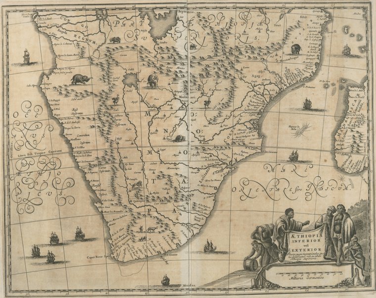 "Aethiopia Inferior vel Exterior" from "Umbständliche und eigentliche Beschreibung von Africa..." by  Olfert Dapper, 1670 #SouthAfrica digitalcollections.nypl.org/items/510d47dc…