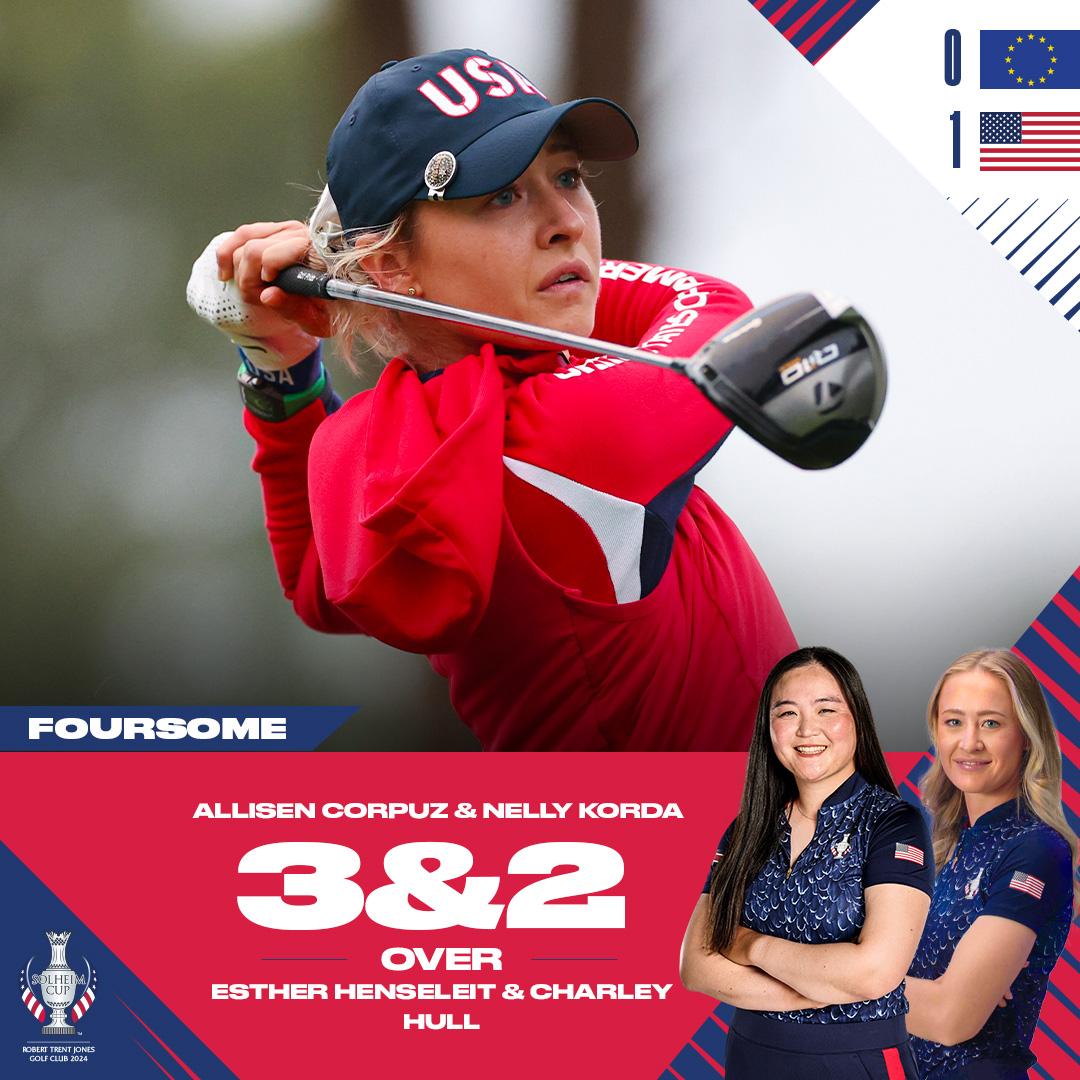 Solheim Cup U.S. Team ๐บ๐ธ (@solheimcupusa) on Twitter photo The U.S. team takes Match 1!
<a href="/allisen_sc/">Allisen Corpuz</a> and <a href="/NellyKorda/">Nelly Korda</a> are undefeated in match play ๐ The U.S. team takes Match 1!
<a href="/allisen_sc/">Allisen Corpuz</a> and <a href="/NellyKorda/">Nelly Korda</a> are undefeated in match play ๐