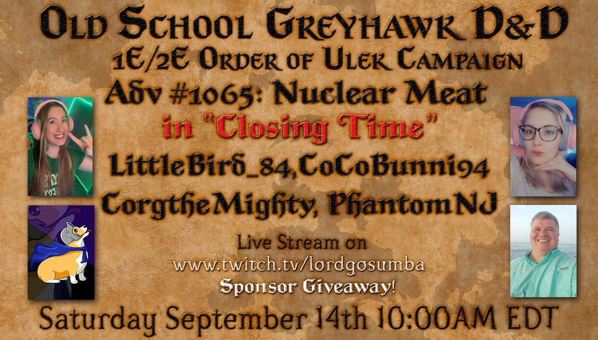 LordGosumba (@lgosumba) on Twitter photo <a href="/HN2DM/">DM Derrick</a> An #oldschool #greyhawk #dnd special event with an All-Star cast Saturday starting at 10am edt! Ty! <a href="/HN2DM/">DM Derrick</a> An #oldschool #greyhawk #dnd special event with an All-Star cast Saturday starting at 10am edt! Ty!