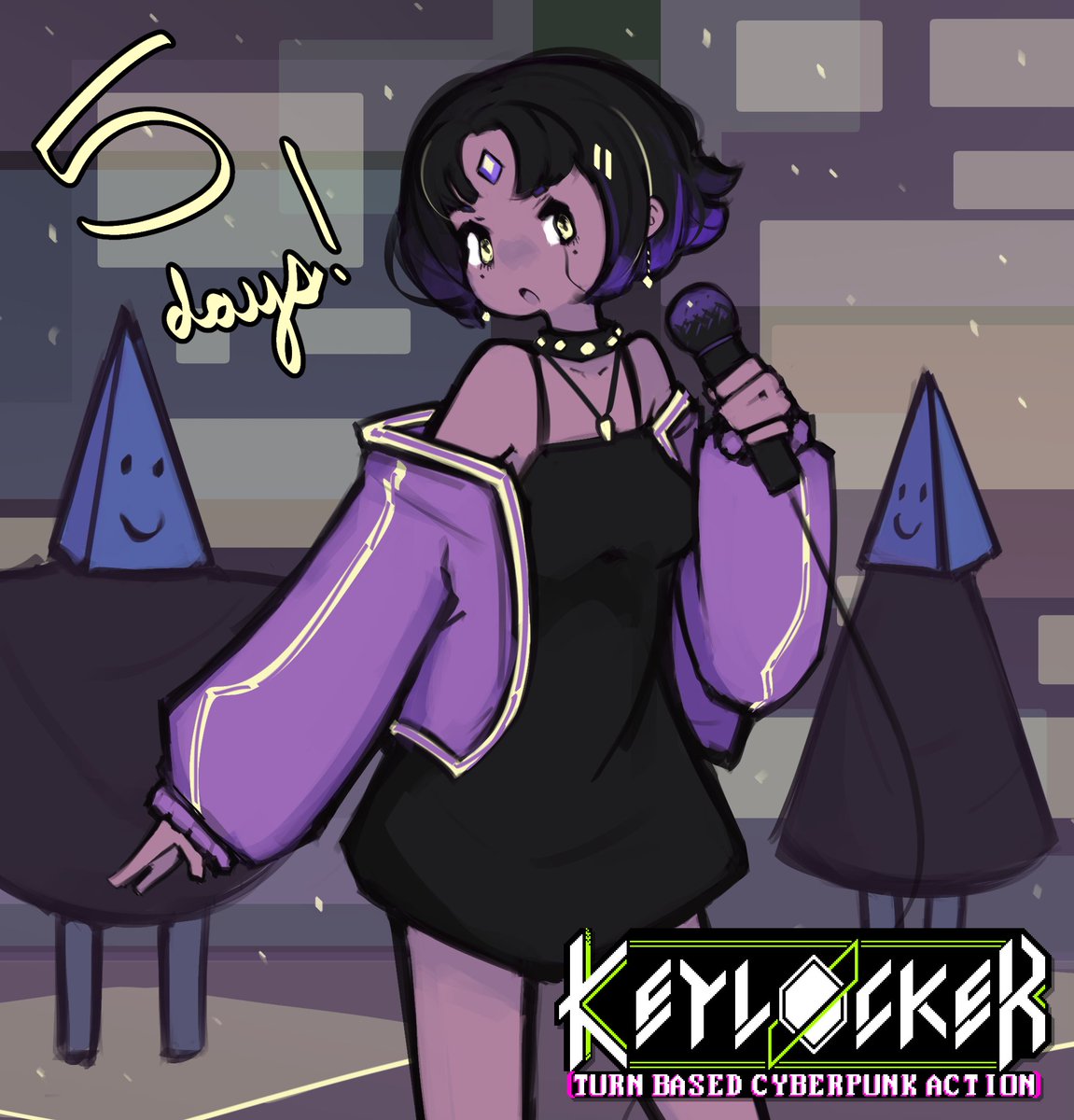 mino_dev's tweet image. .@/moonana_ &apos;s latest game #Keylocker is launching in just 5 days, and I drew some countdown art for it!!
It&apos;s a cyberpunk RPG set in a world where music is illegal!
Be sure to check it out!  Links below!